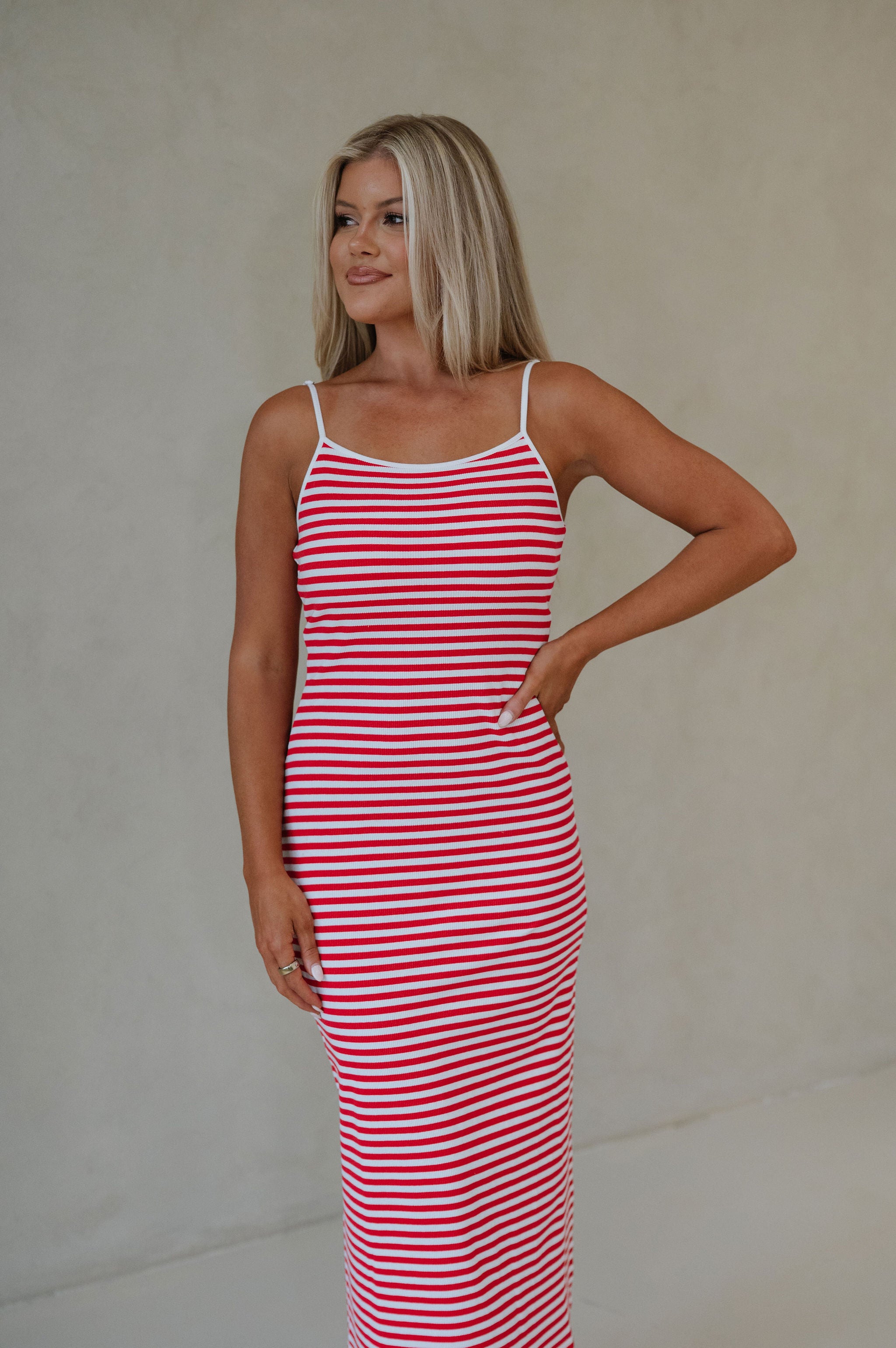 Bruno Striped Midi Dress-Red/White