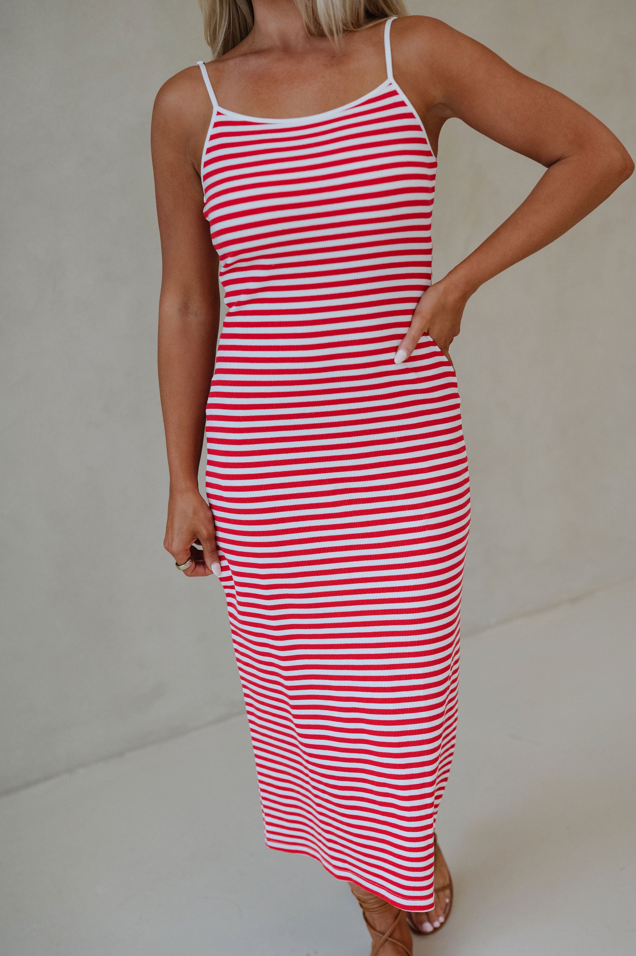 Bruno Striped Midi Dress-Red/White