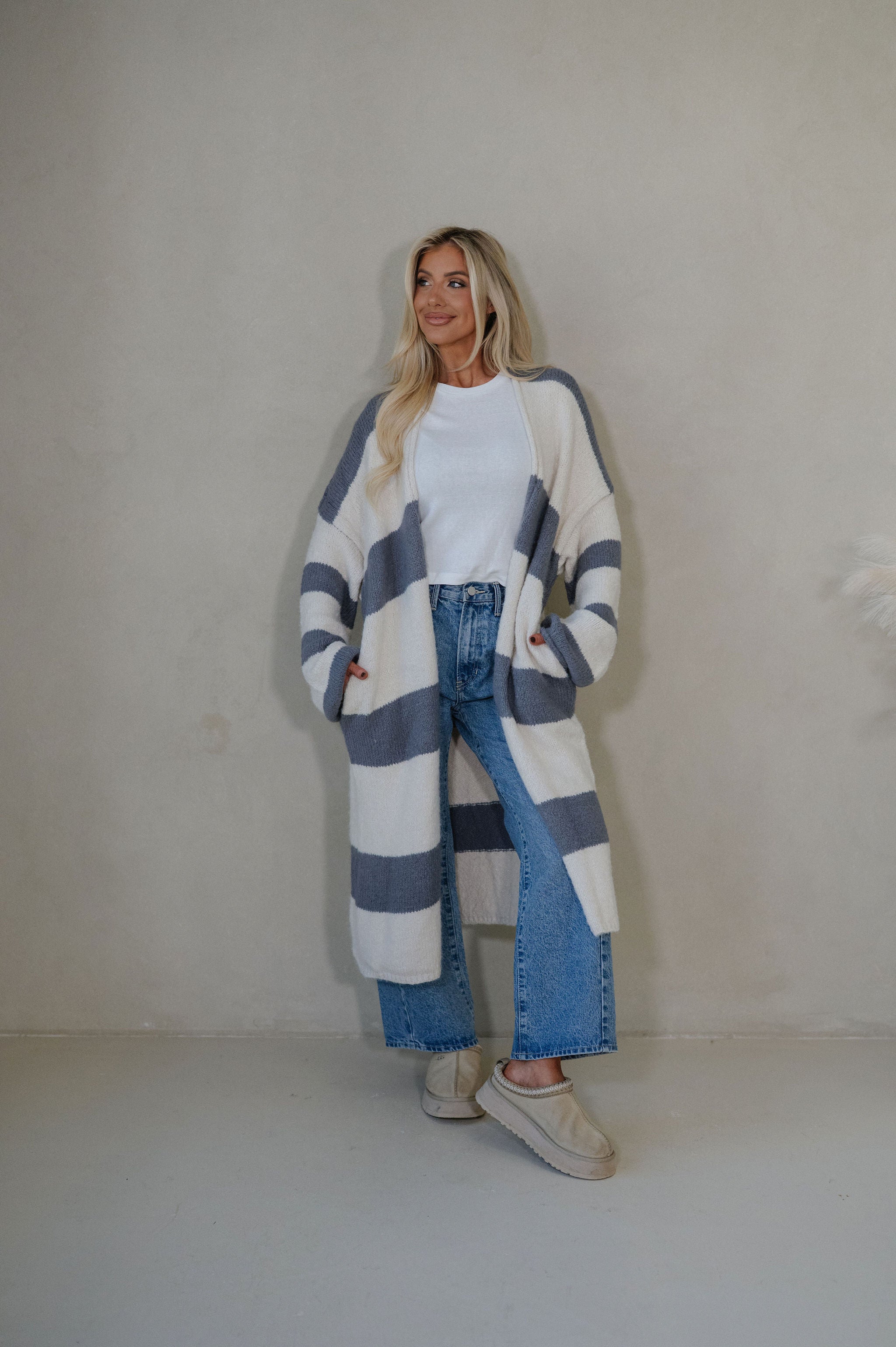 Striped Open Front Cardigan