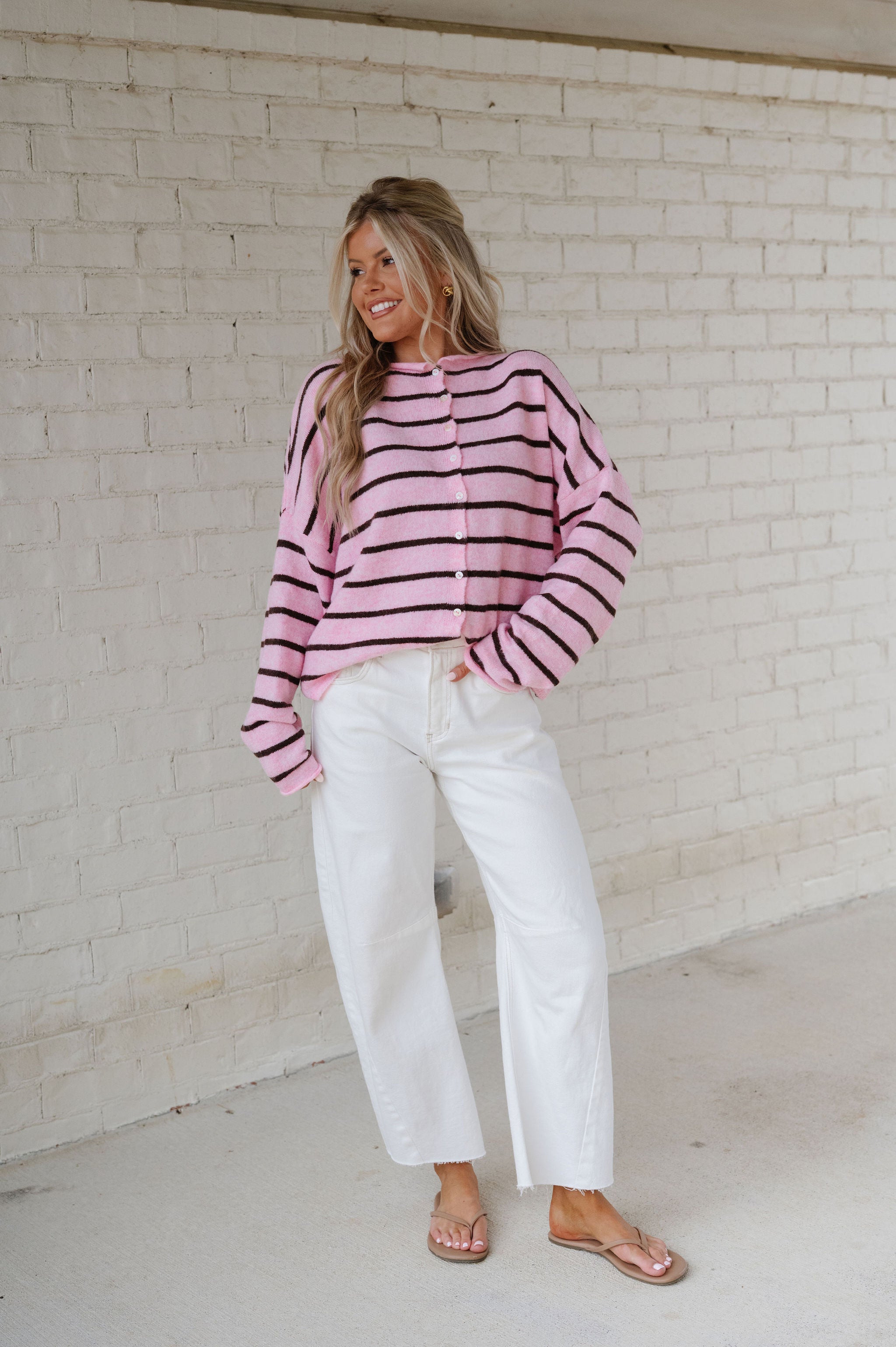 Cabana Striped Cardigan-Pink