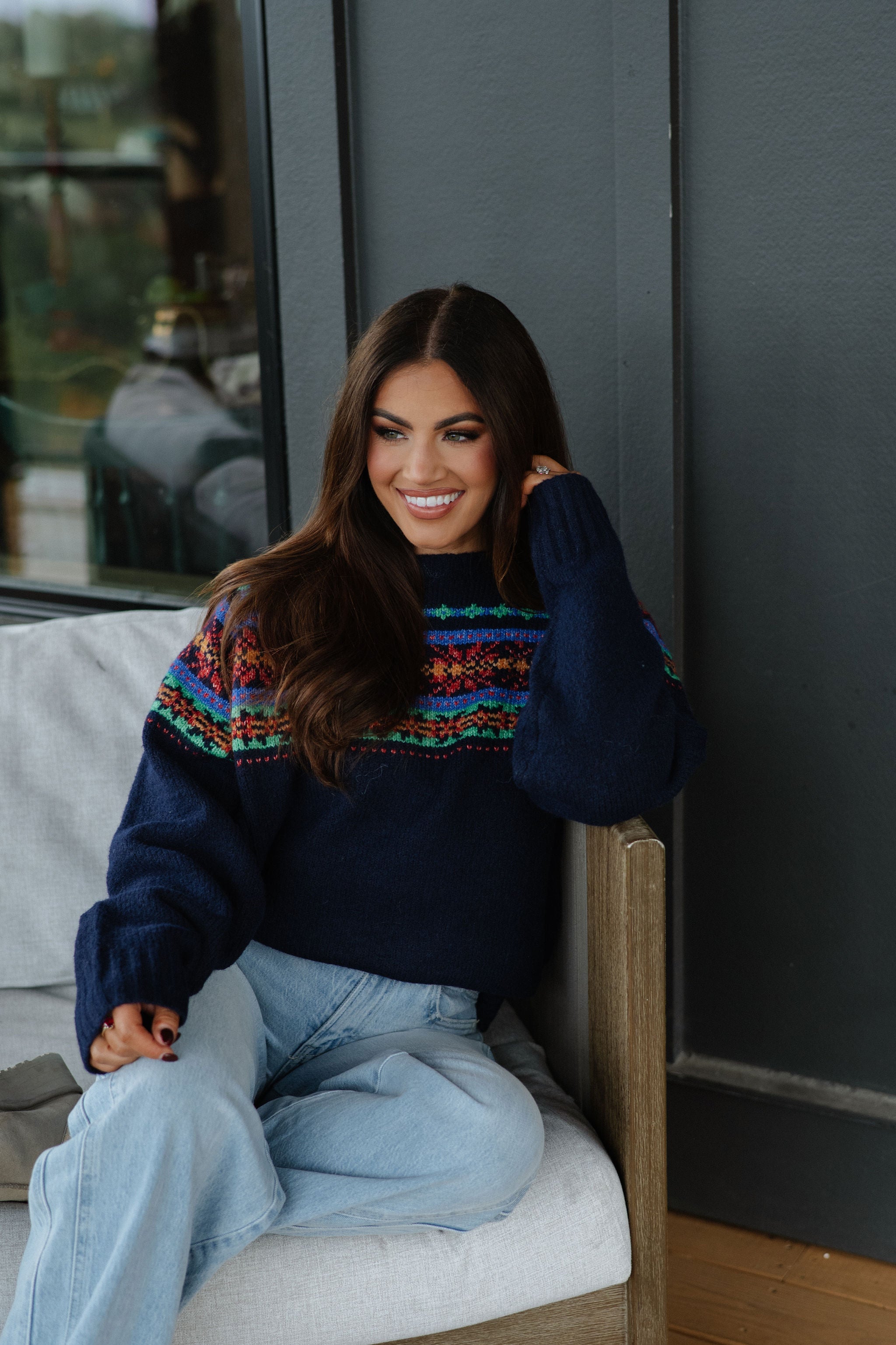 Multicolor Fair Isle Sweater-Navy