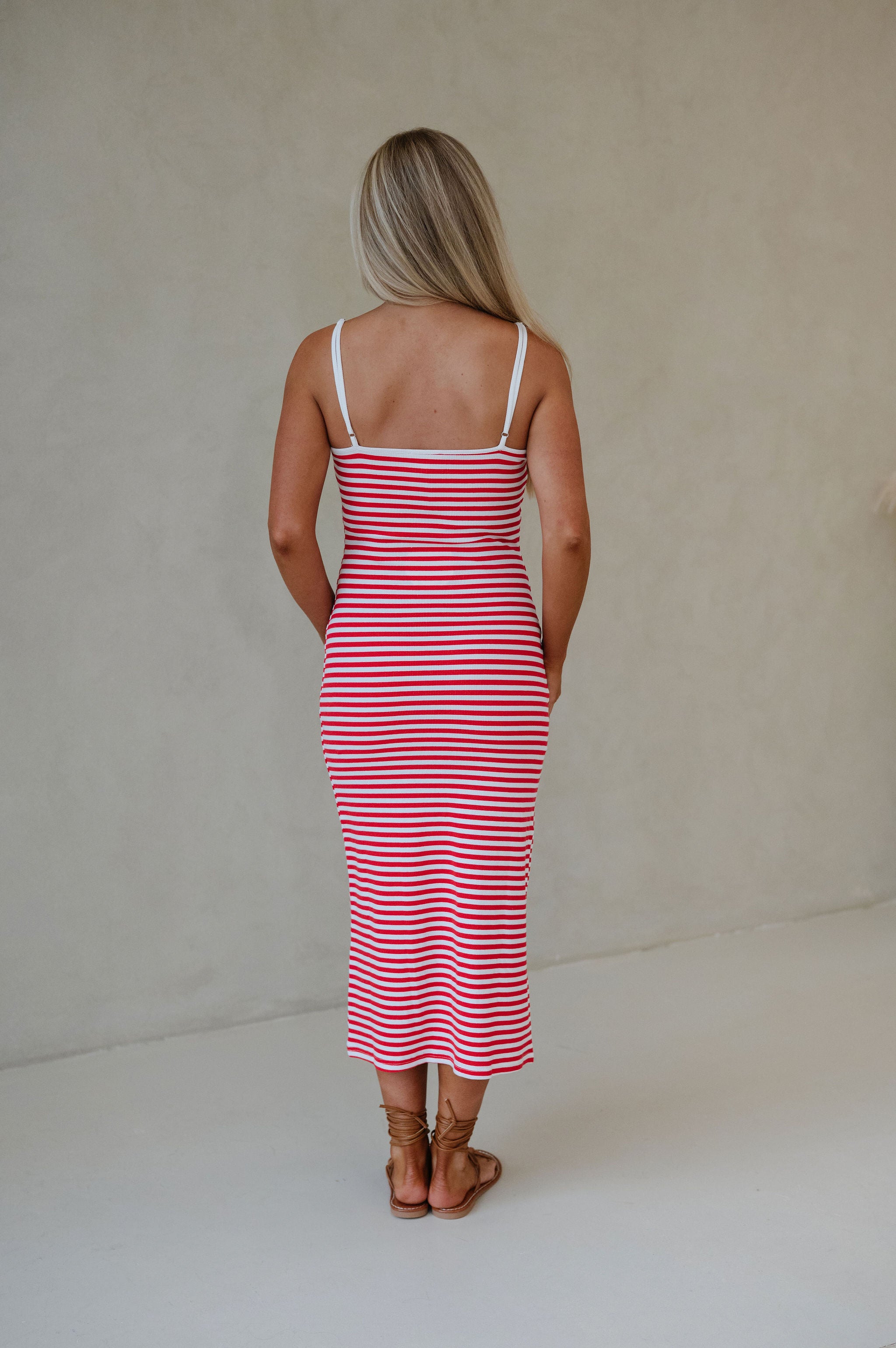 Bruno Striped Midi Dress-Red/White