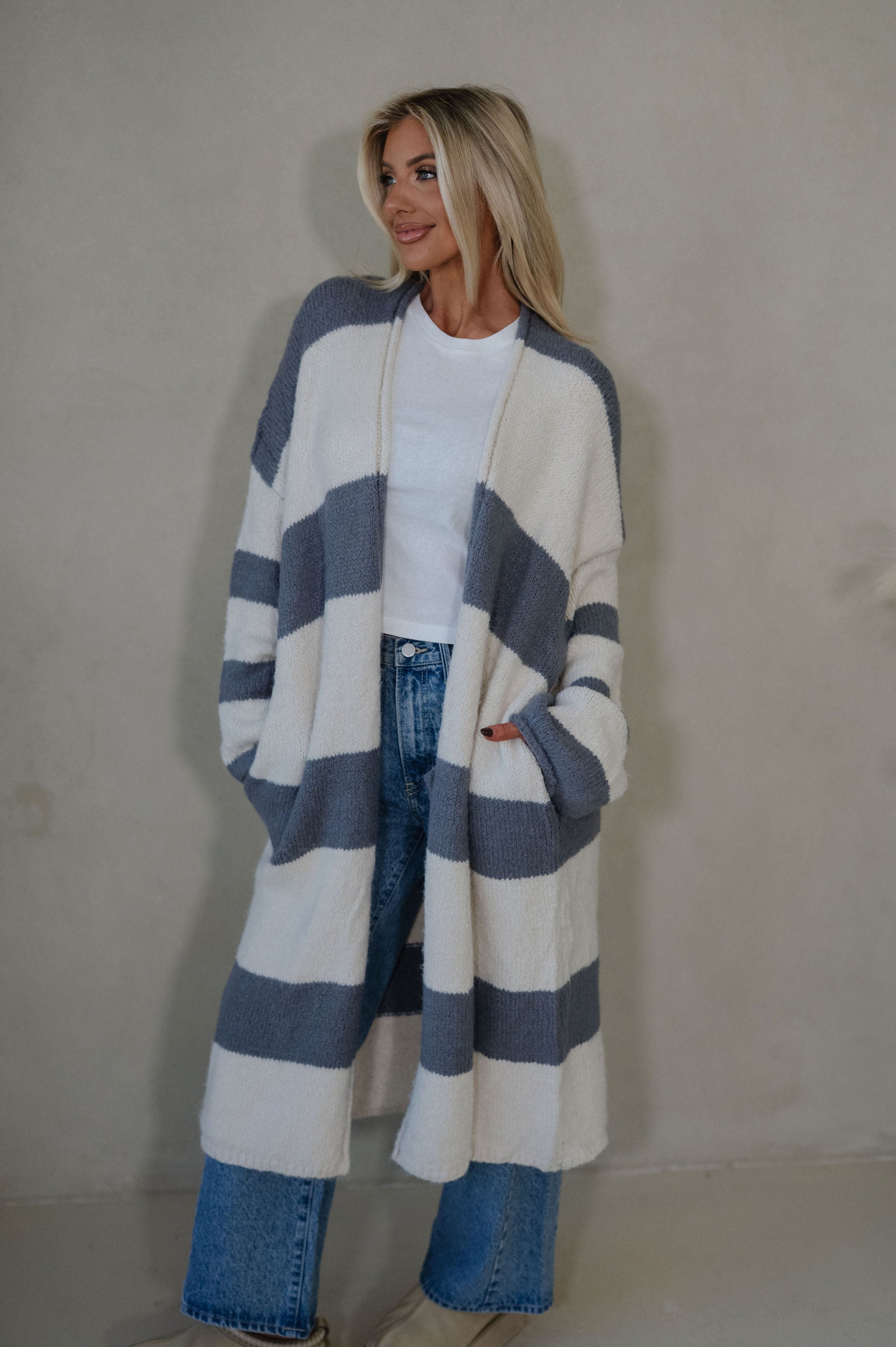 Striped Open Front Cardigan