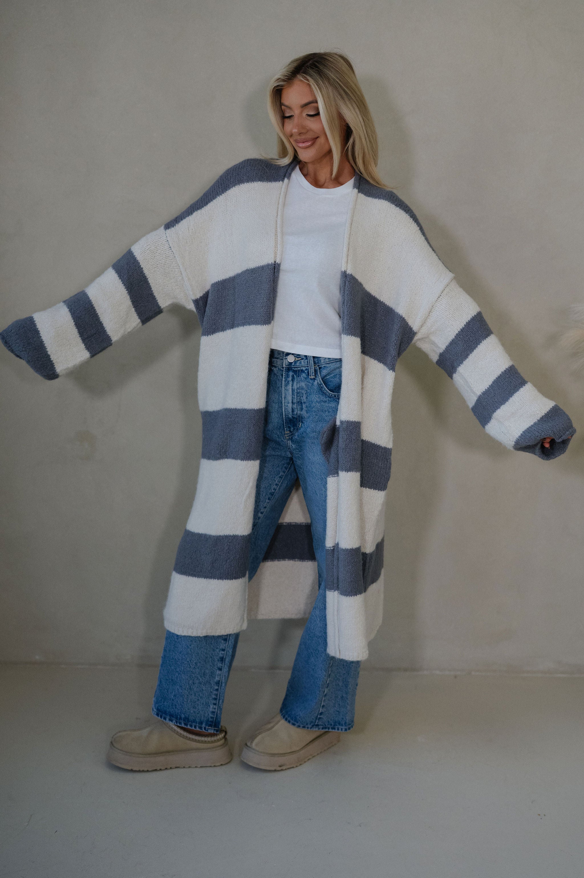 Striped Open Front Cardigan