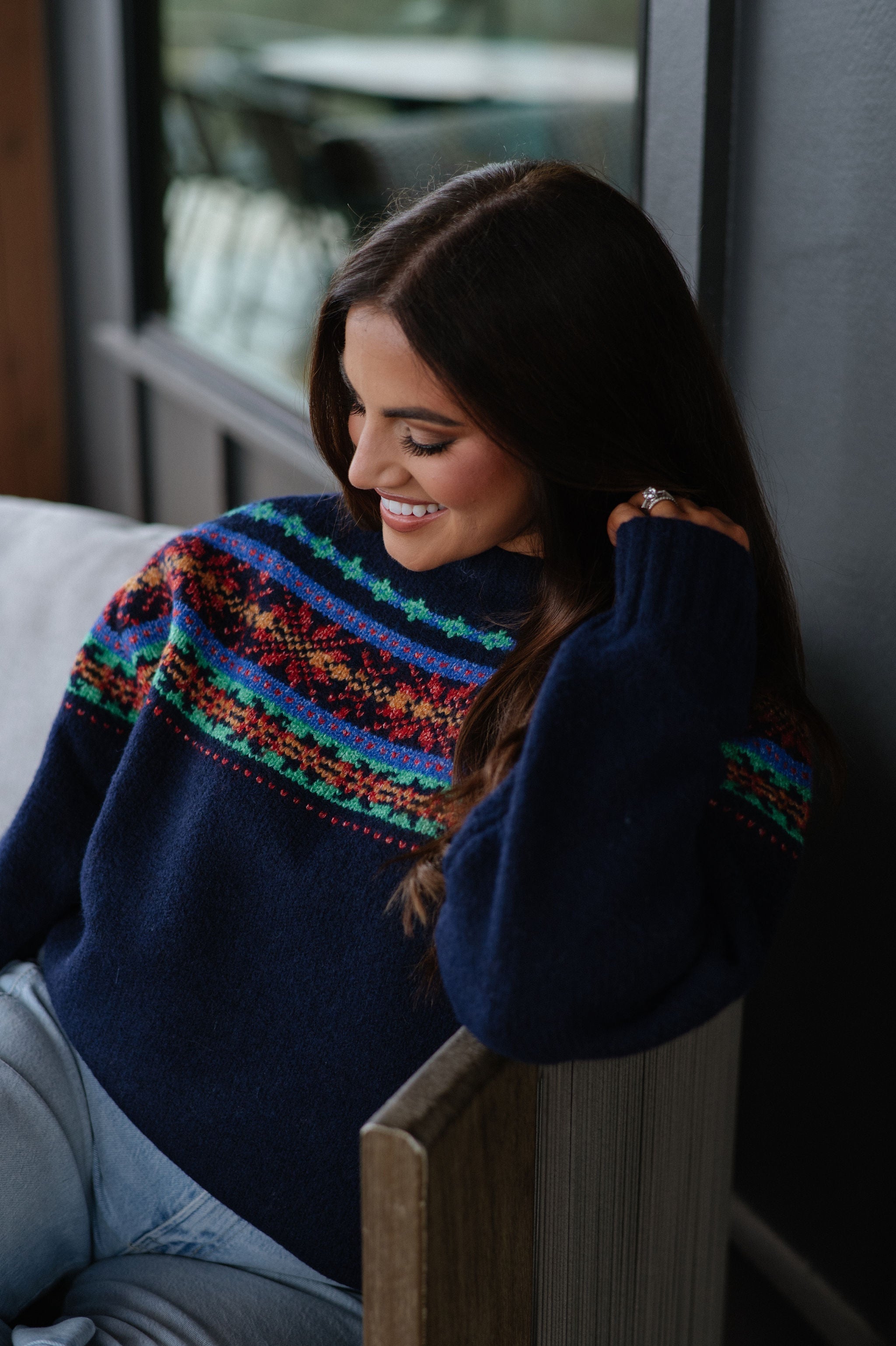 Multicolor Fair Isle Sweater-Navy