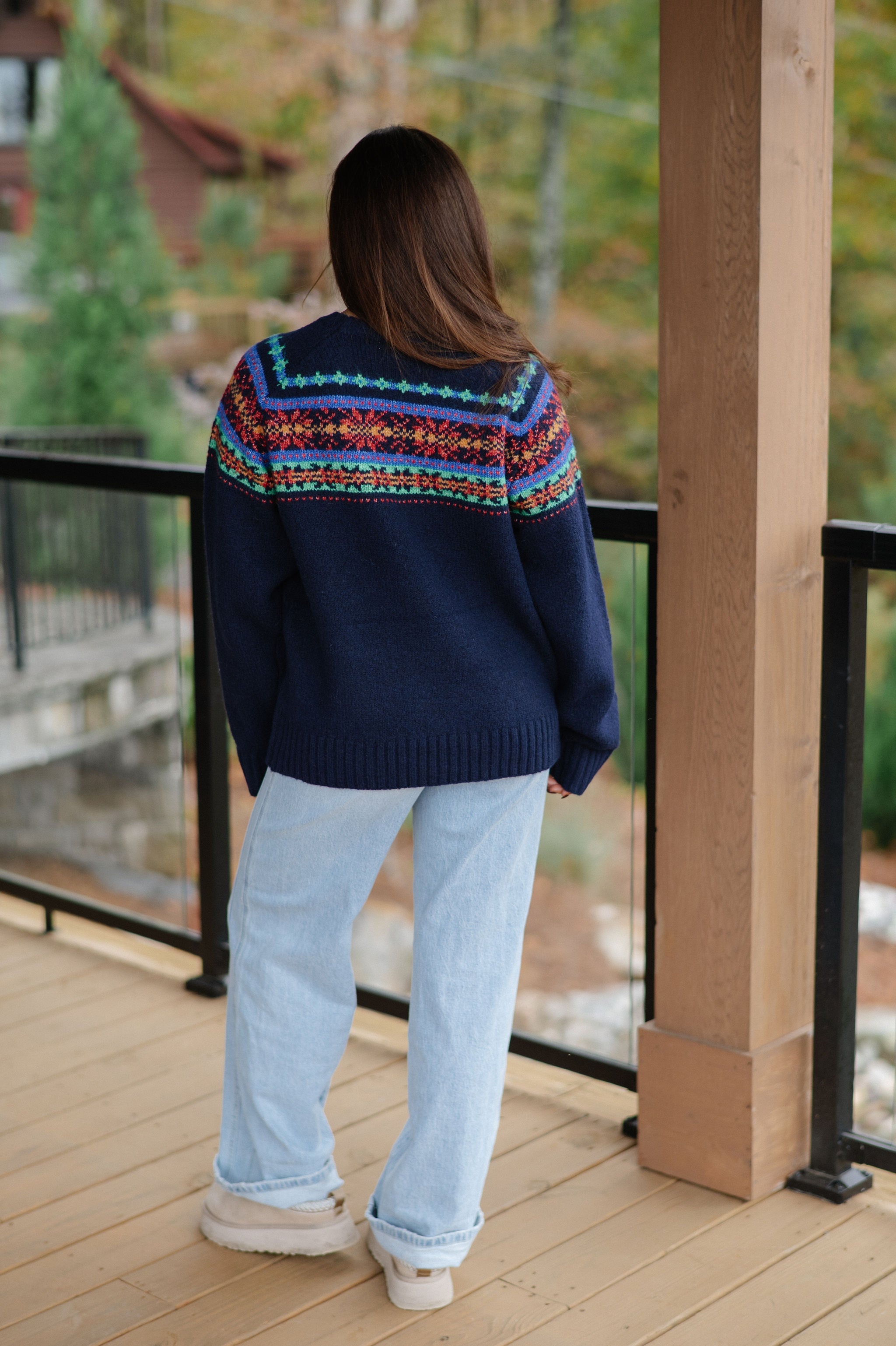 Multicolor Fair Isle Sweater-Navy