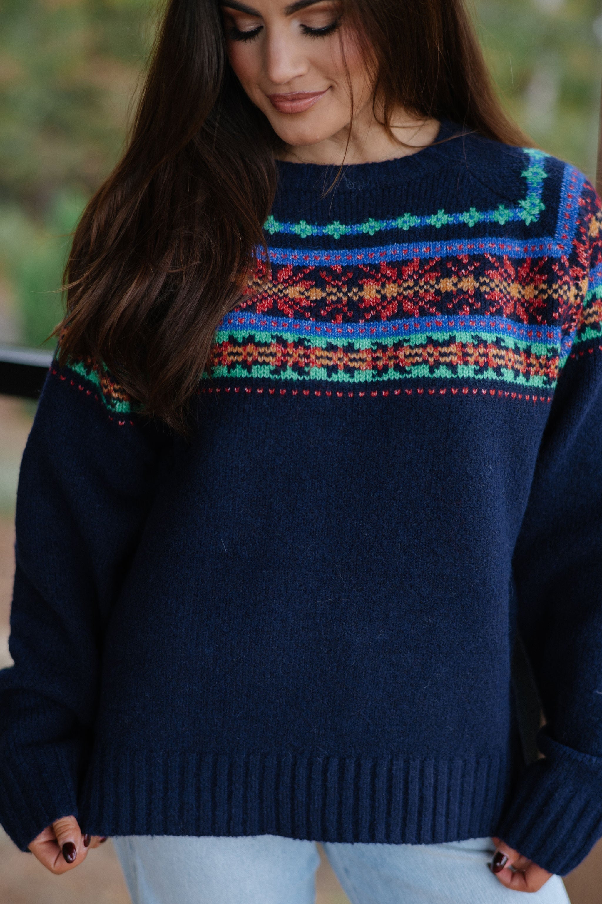 Multicolor Fair Isle Sweater-Navy