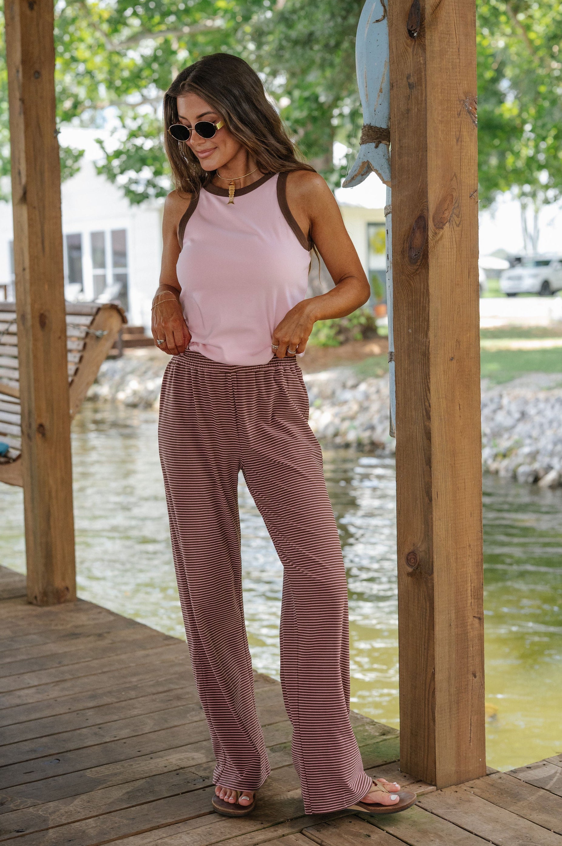 Y2k Contrast Trim Tank-Pink