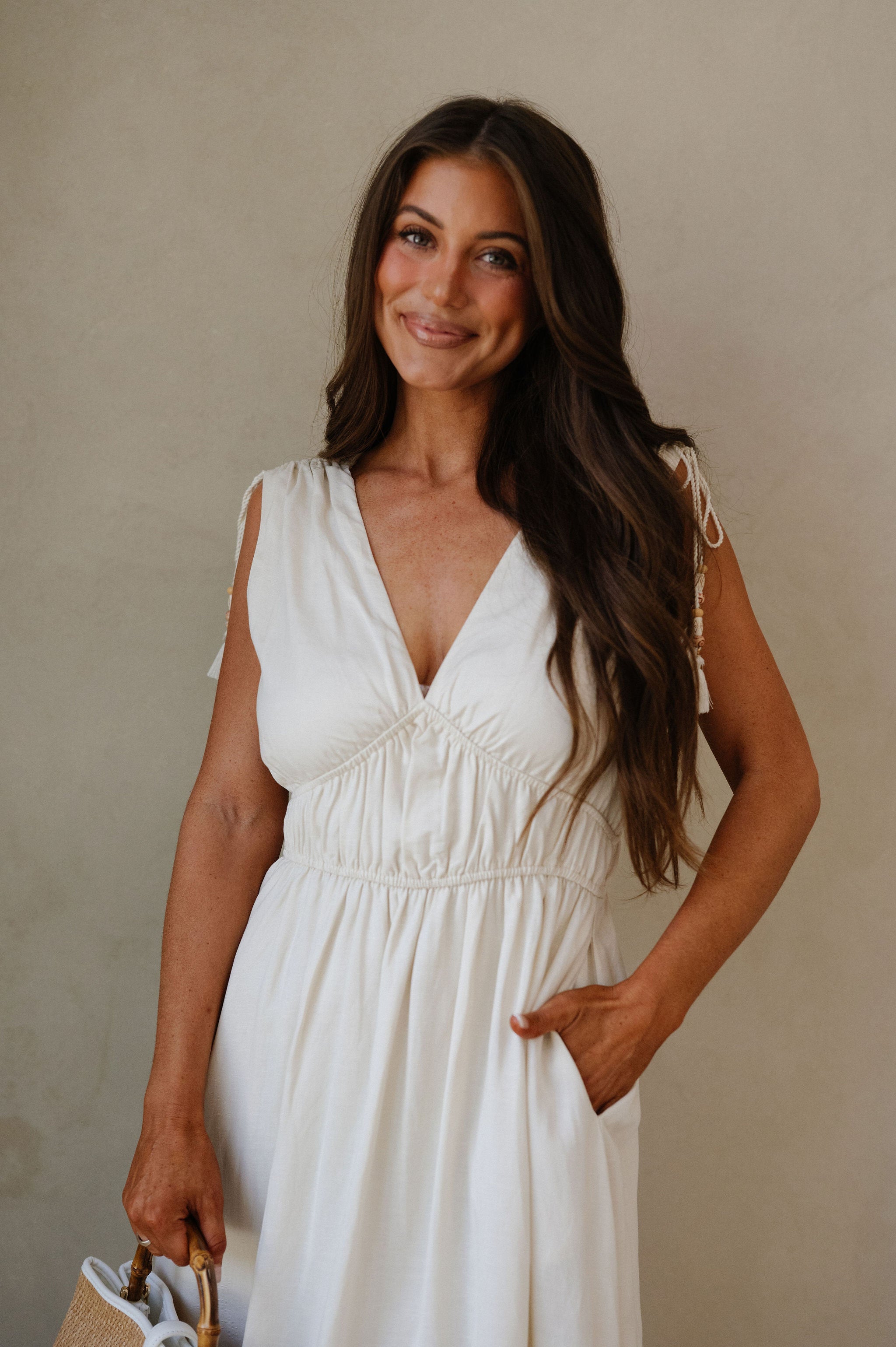 Palm Tree Embroidery Linen Dress