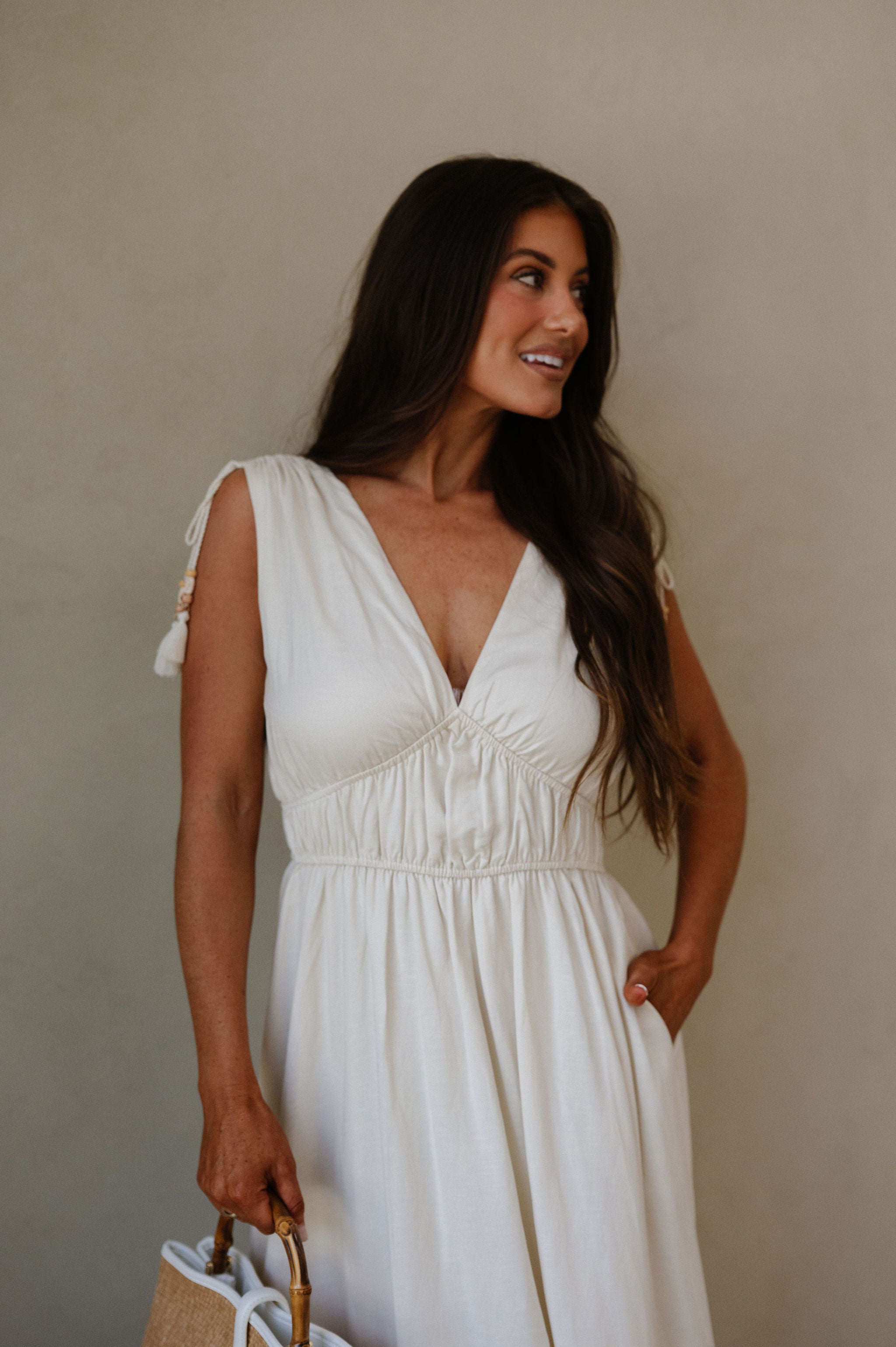 Palm Tree Embroidery Linen Dress