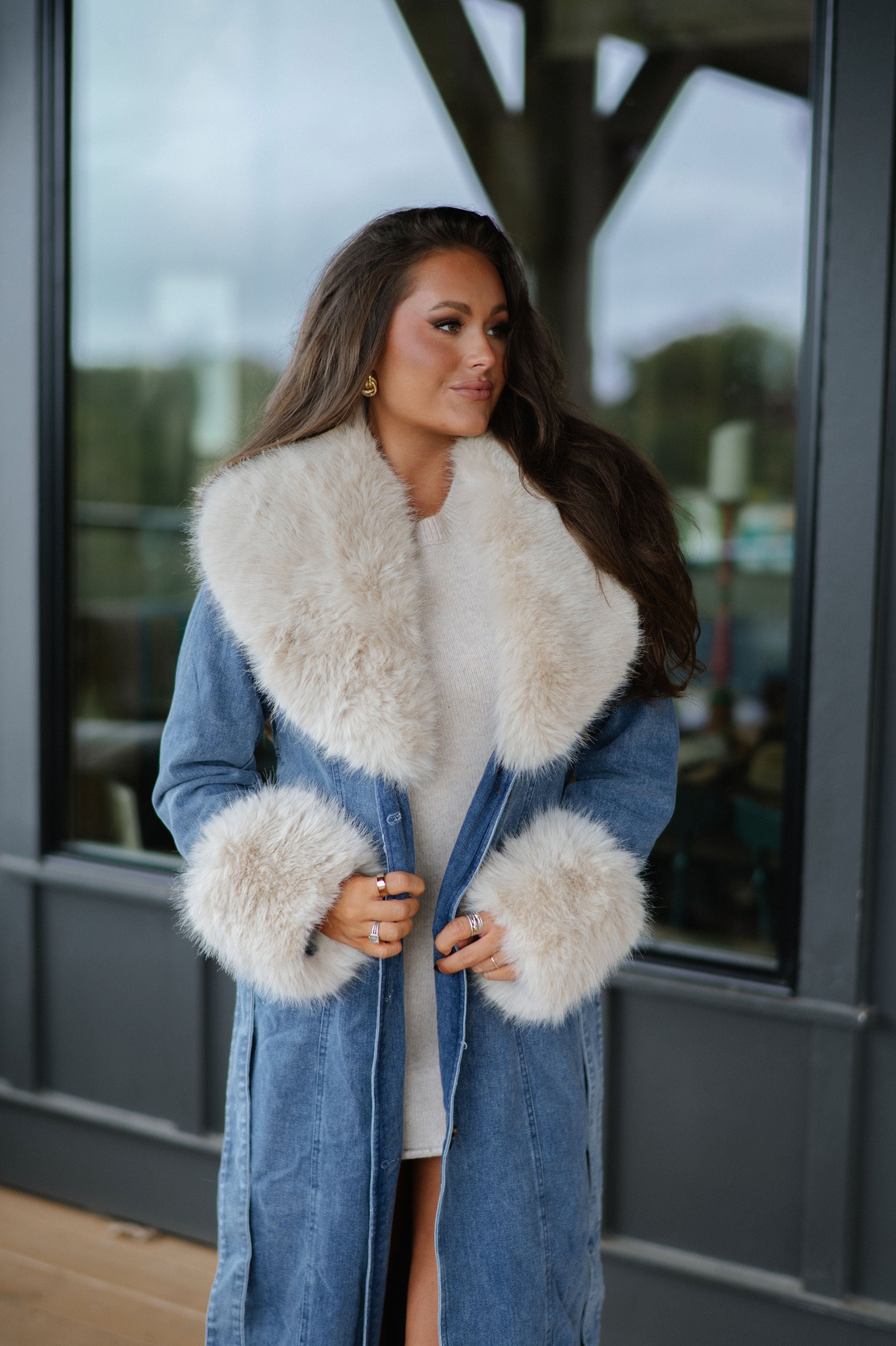 Eliza Fur Trimmed Coat-Denim