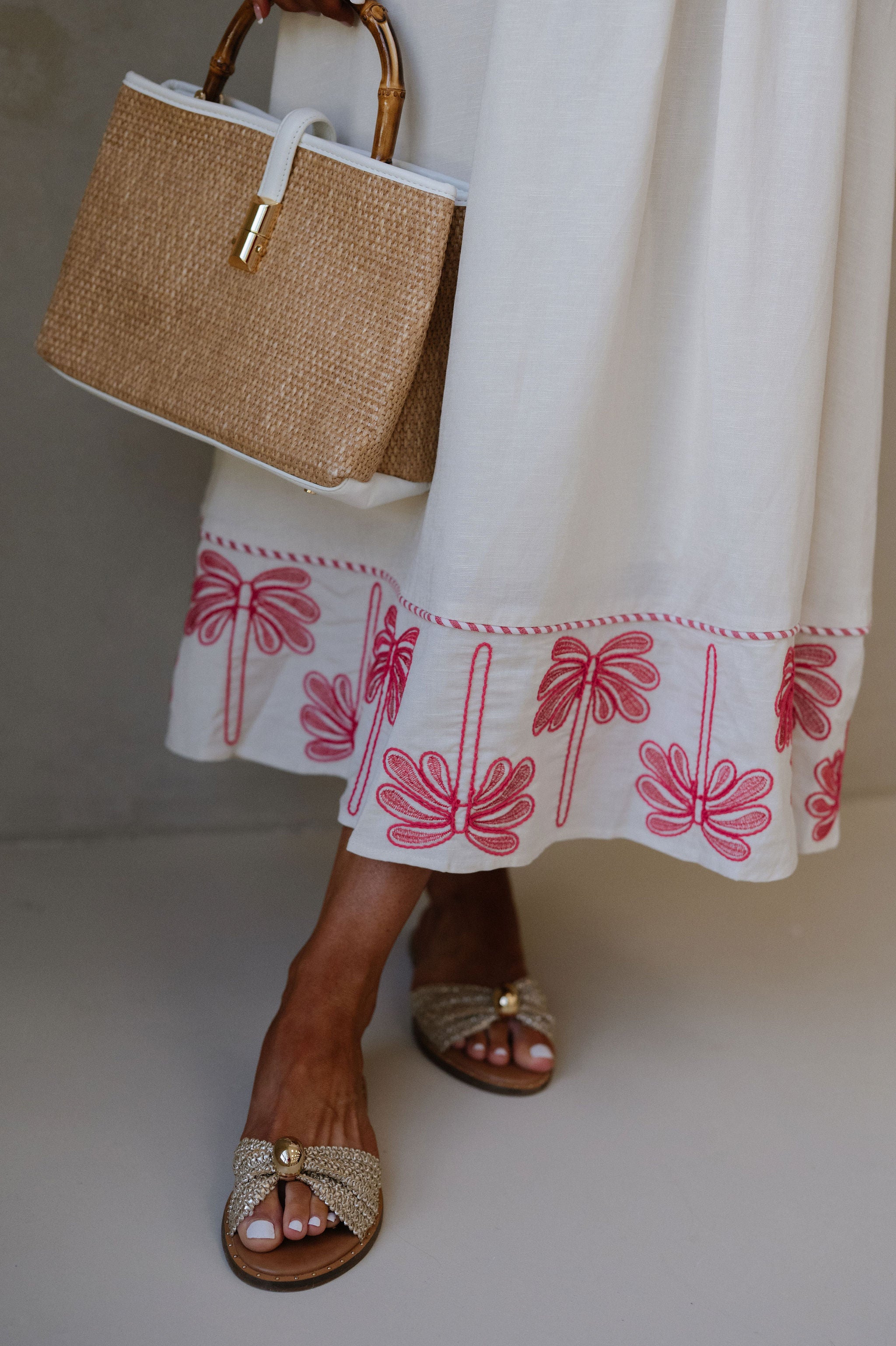 Palm Tree Embroidery Linen Dress