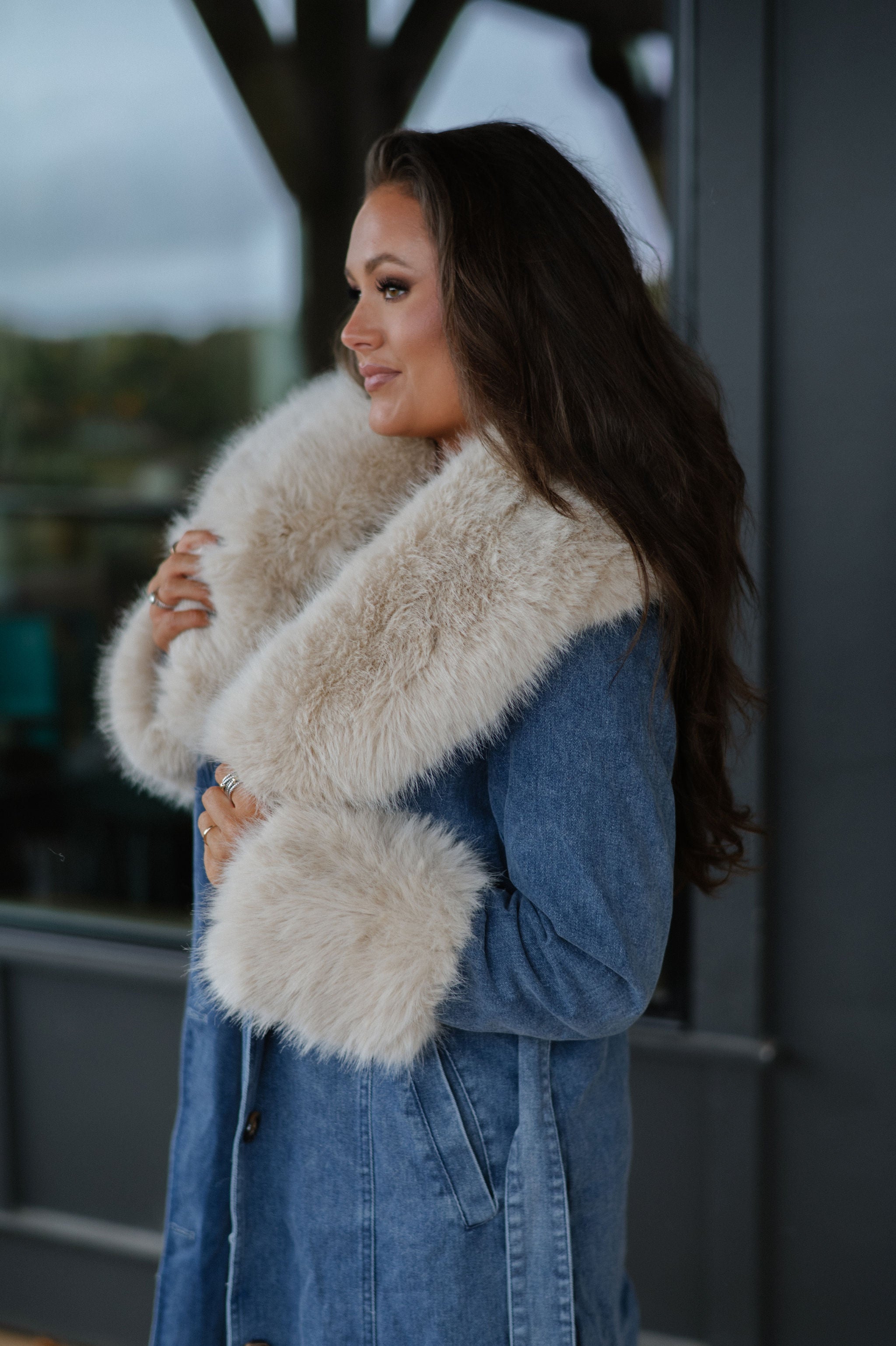 Eliza Fur Trimmed Coat-Denim