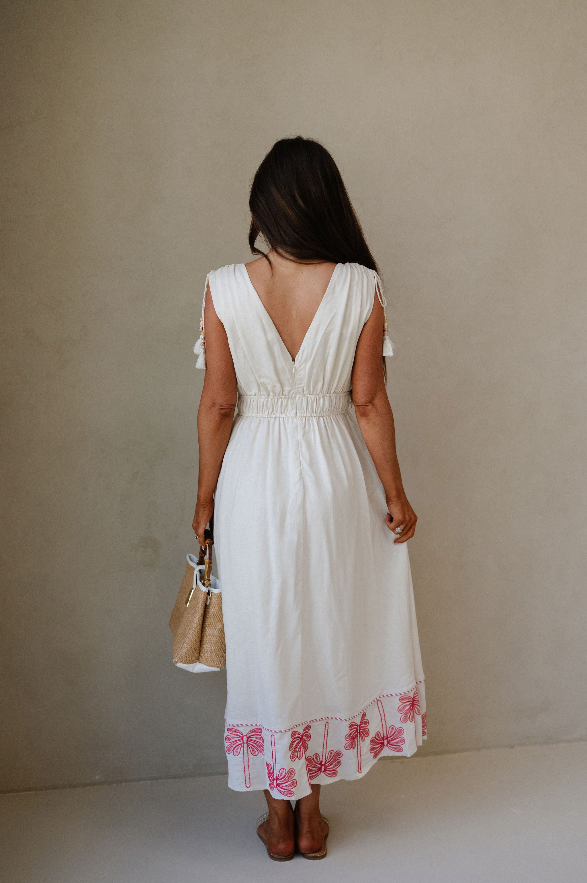 Palm Tree Embroidery Linen Dress