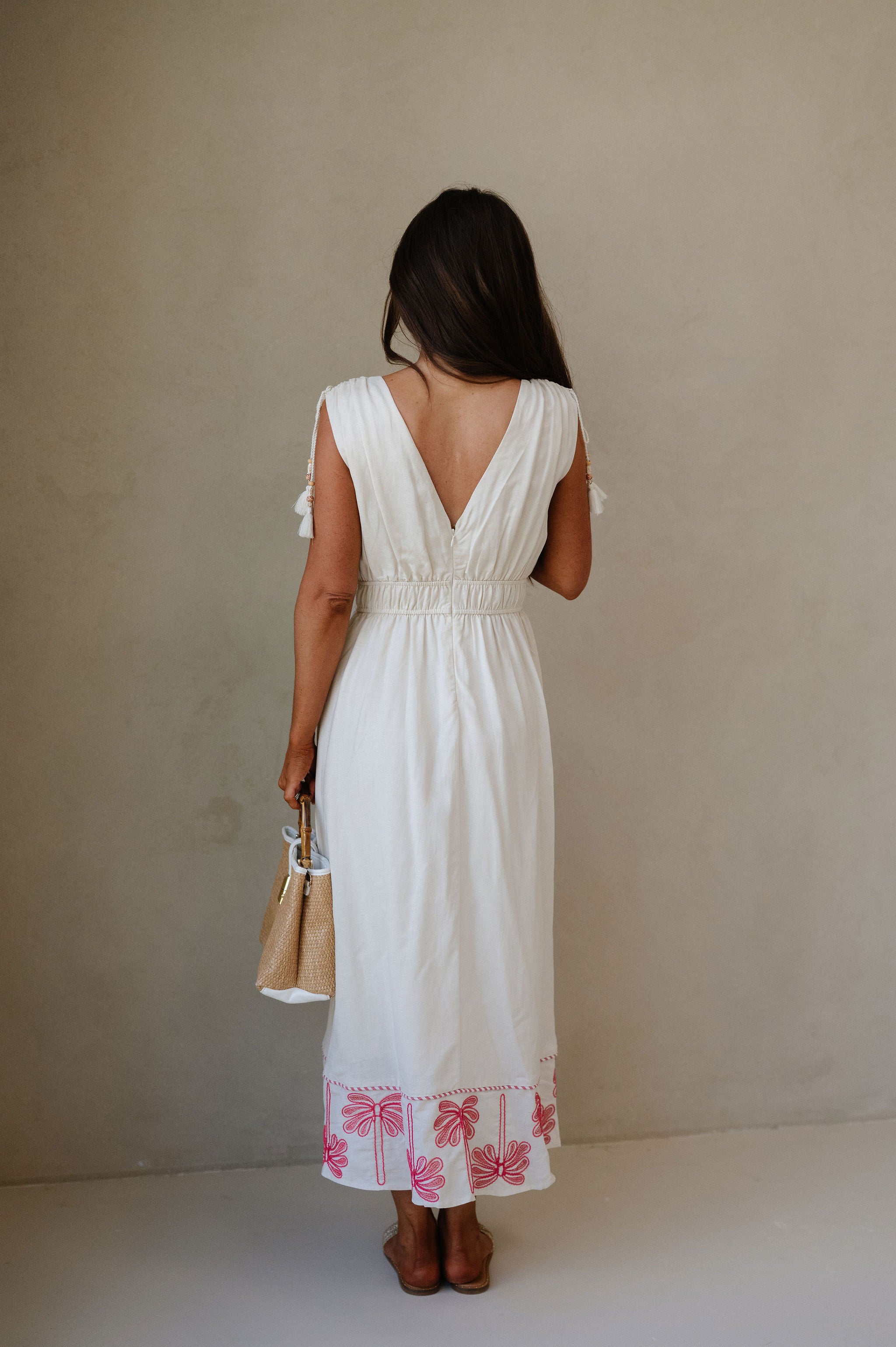 Palm Tree Embroidery Linen Dress