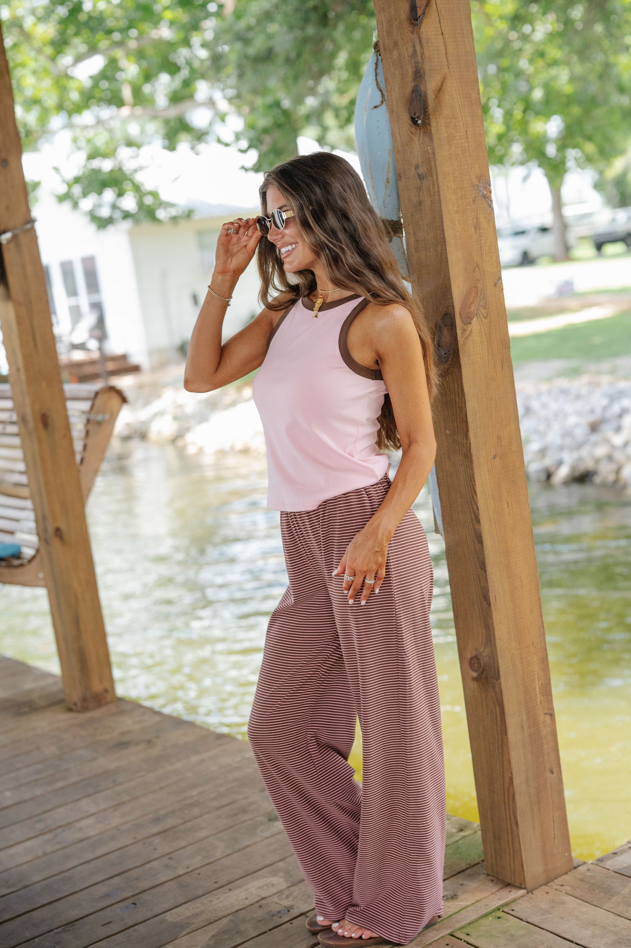 Y2k Contrast Trim Tank-Pink