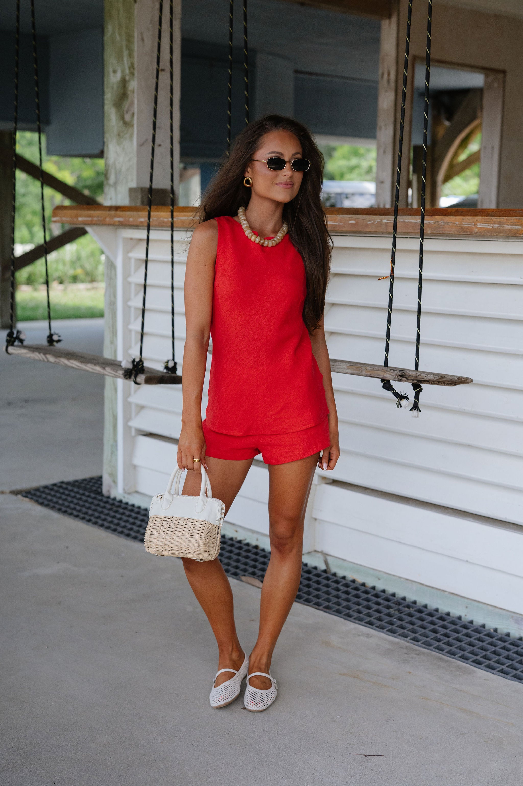 Juda Linen Shorts Set-Red