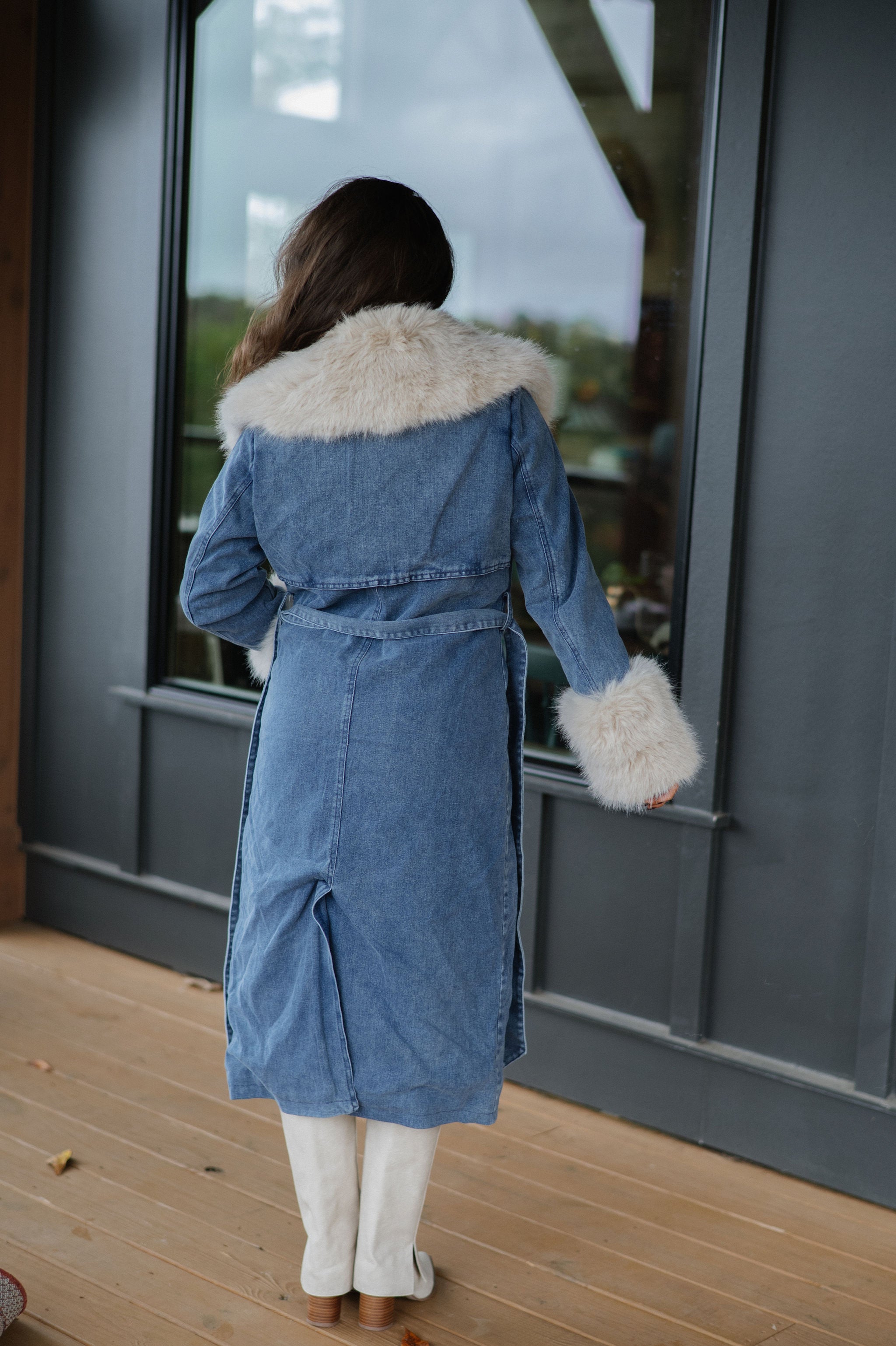 Eliza Fur Trimmed Coat-Denim