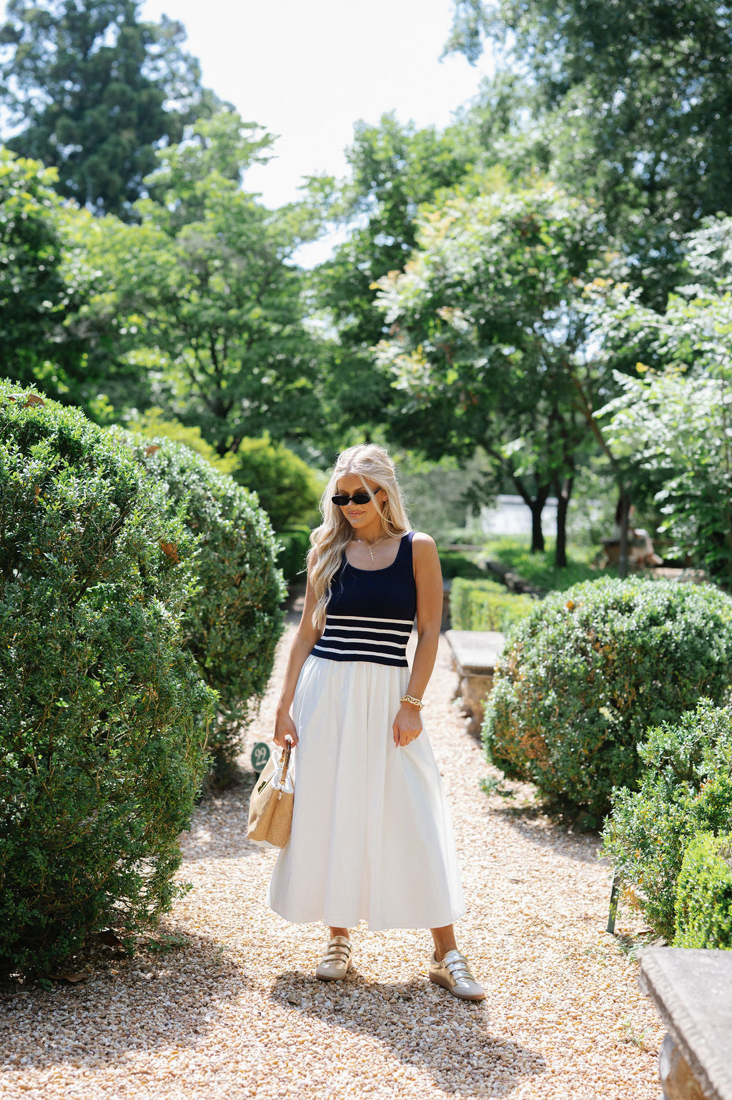 Woven Mix Midi Dress-Navy