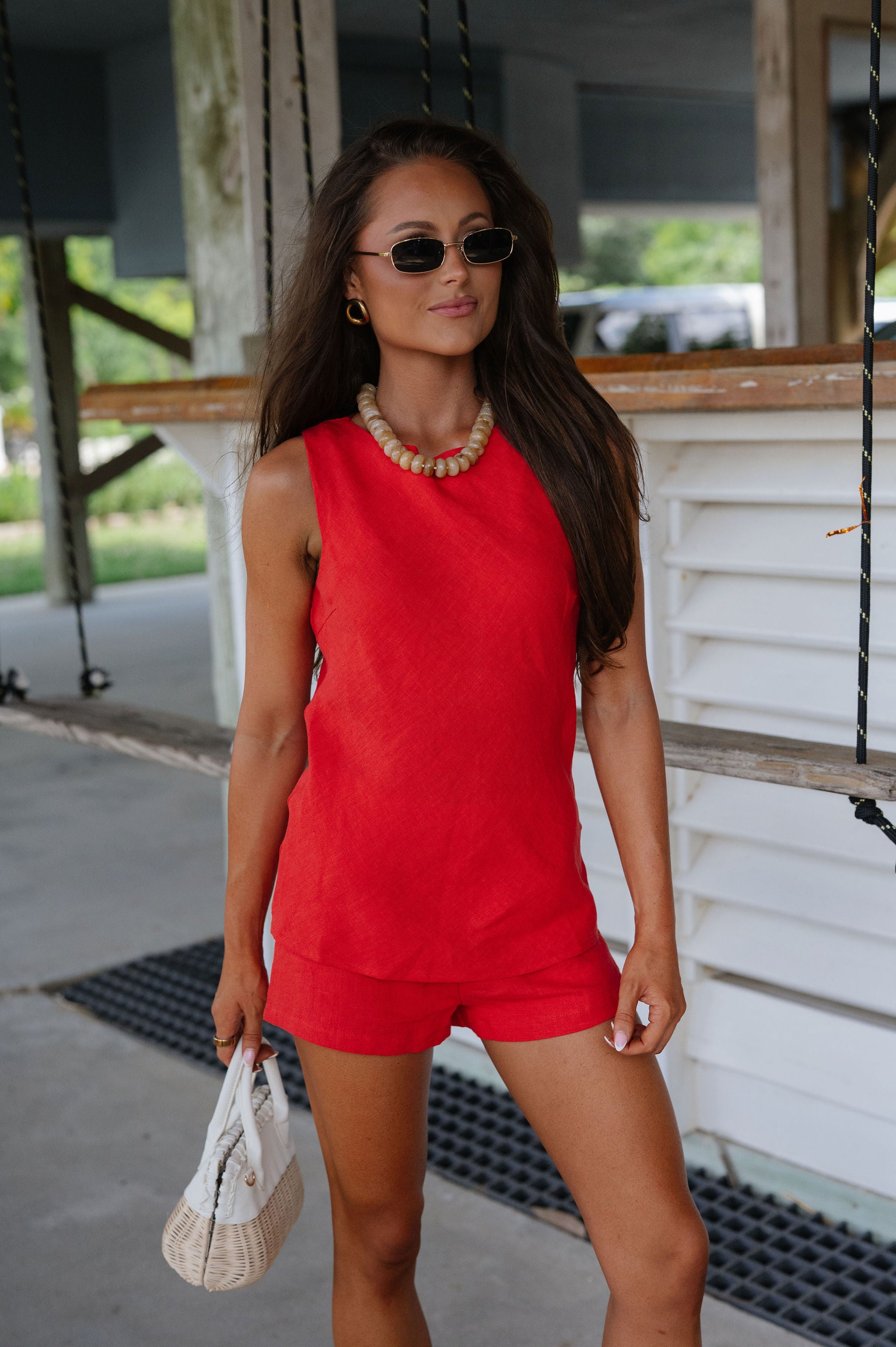 Juda Linen Shorts Set-Red