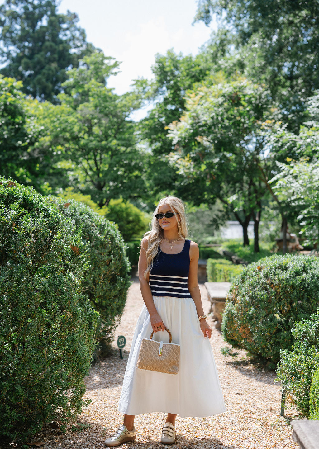 Woven Mix Midi Dress-Navy