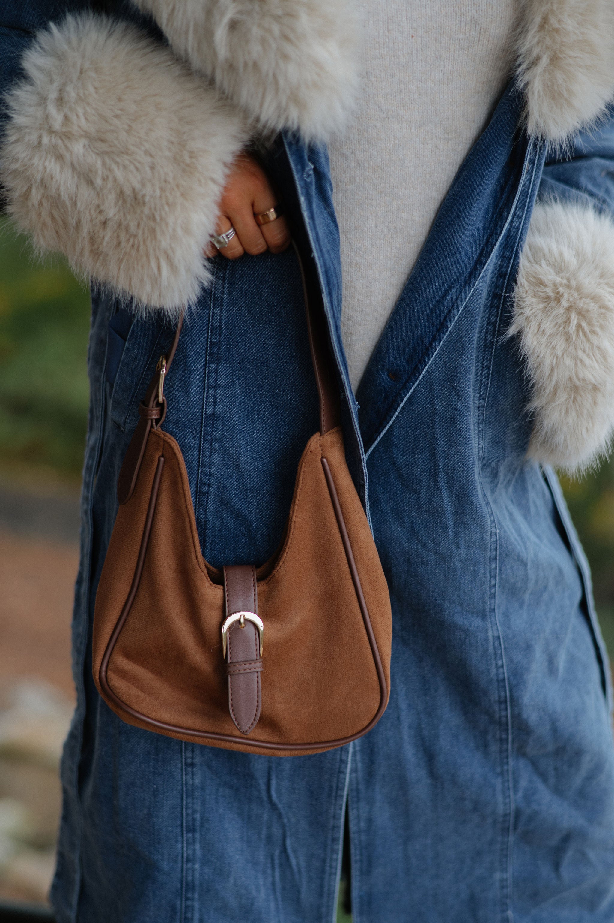 Darcy Suede Handbag-Light Brown