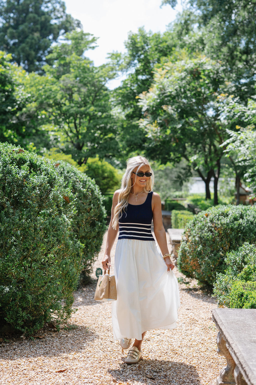 Woven Mix Midi Dress-Navy