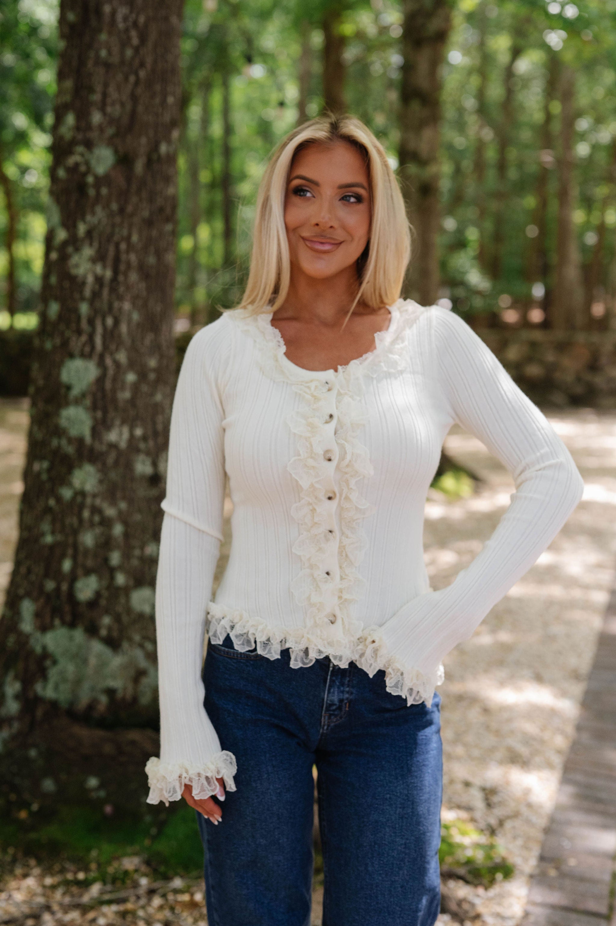 Betsy Lace Detail Sweater-Cream