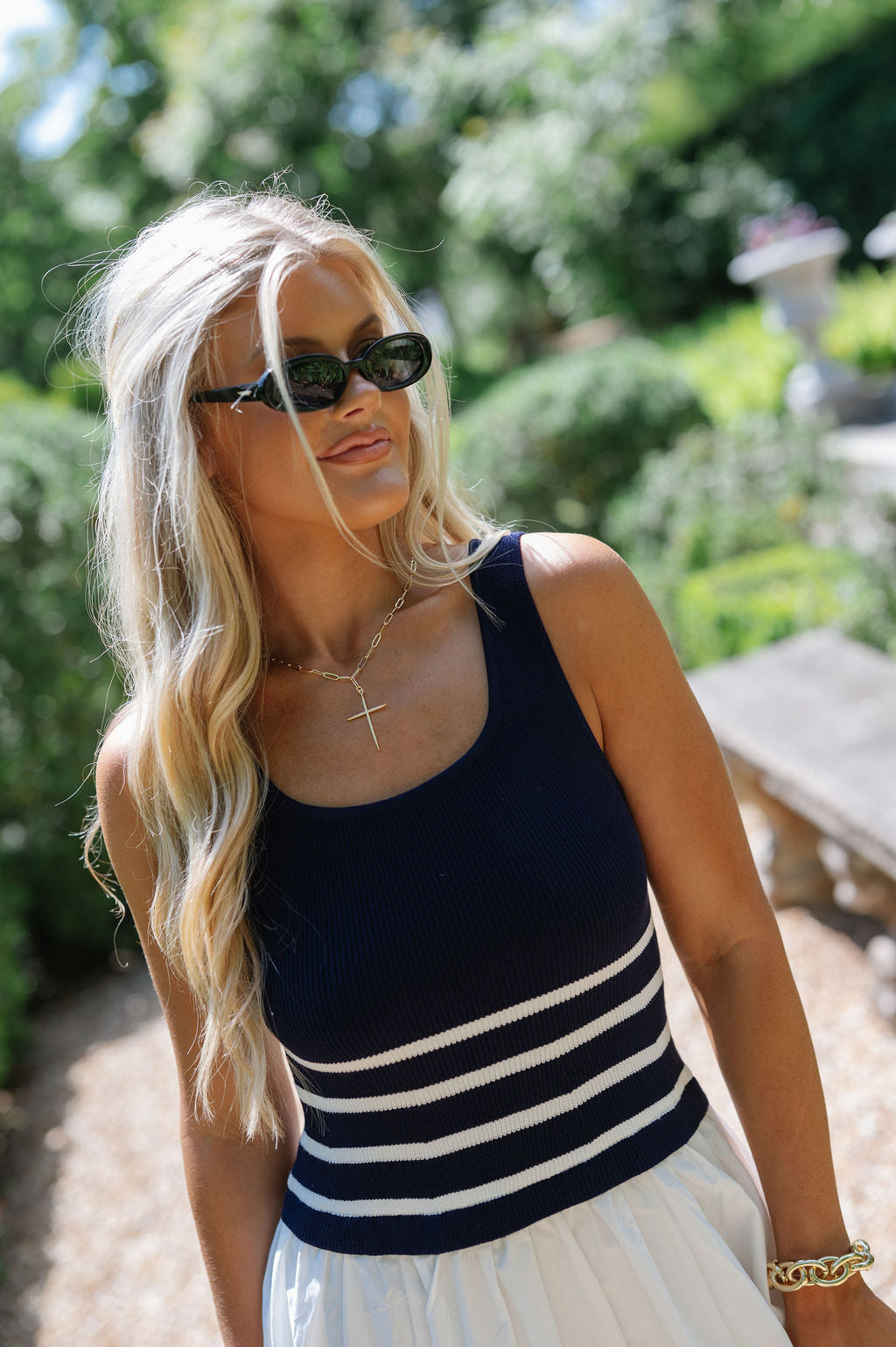 Woven Mix Midi Dress-Navy