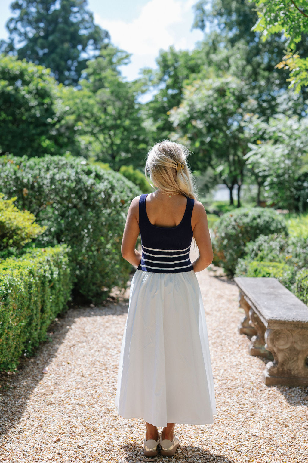 Woven Mix Midi Dress-Navy