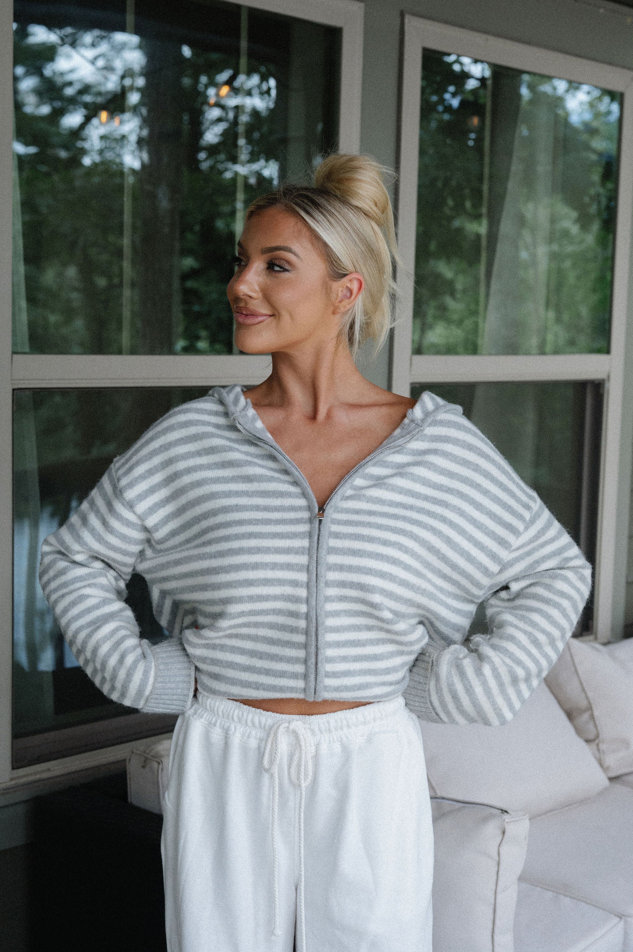 PREORDER Callie Striped Hoodie-Grey PREORDER 10/31