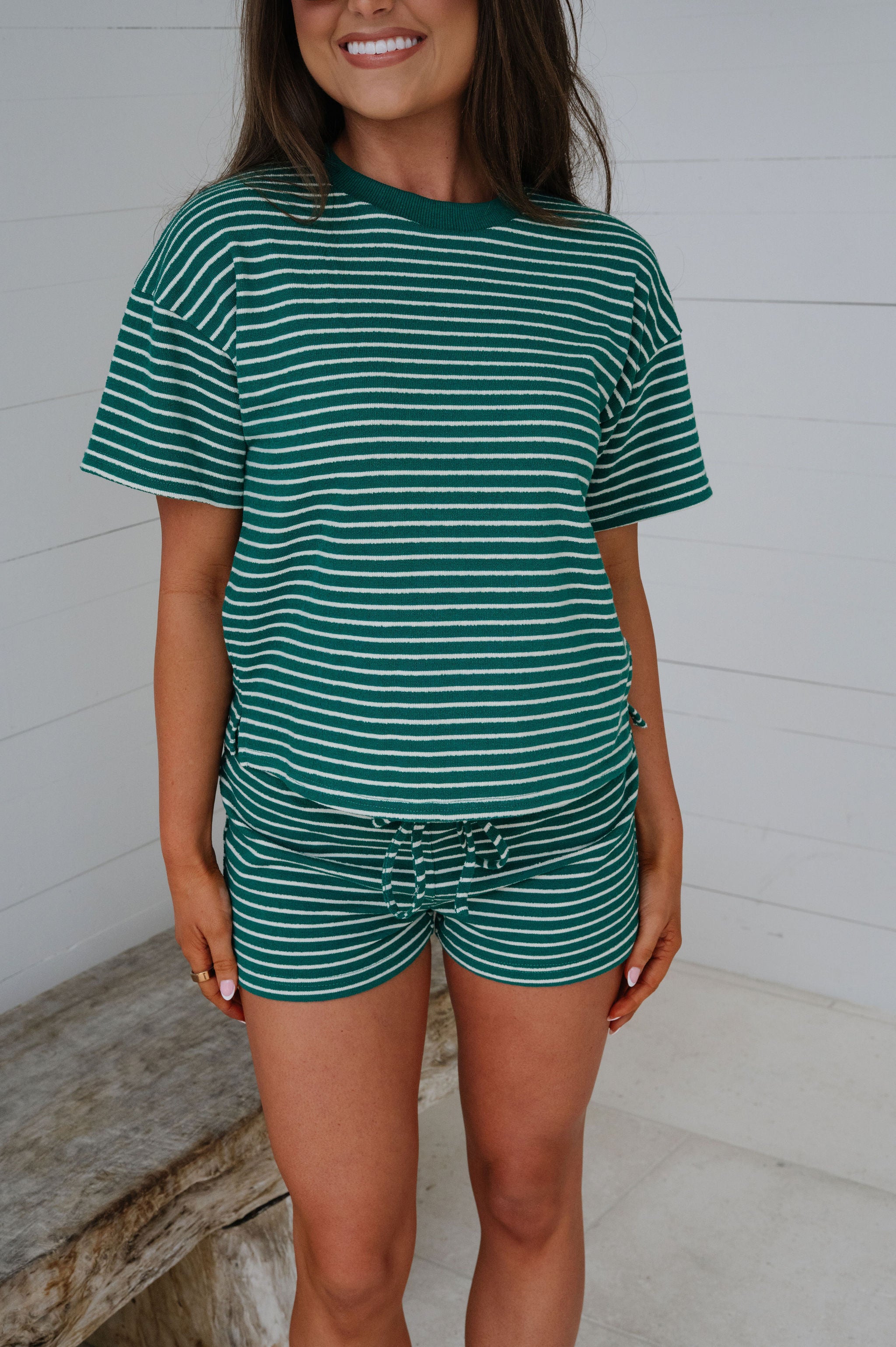 Tate Striped Shorts Set-Forest Green