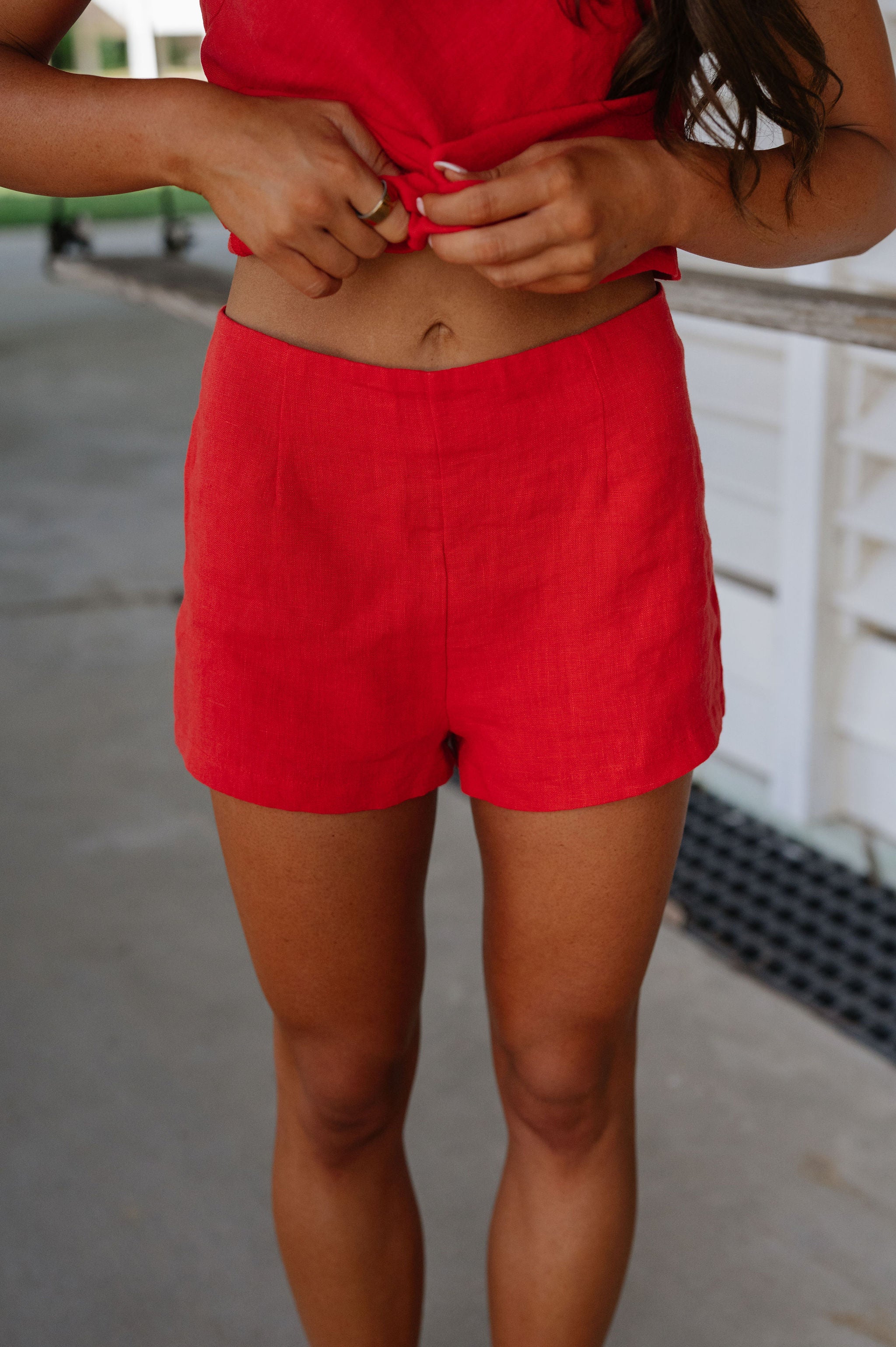 Juda Linen Shorts Set-Red