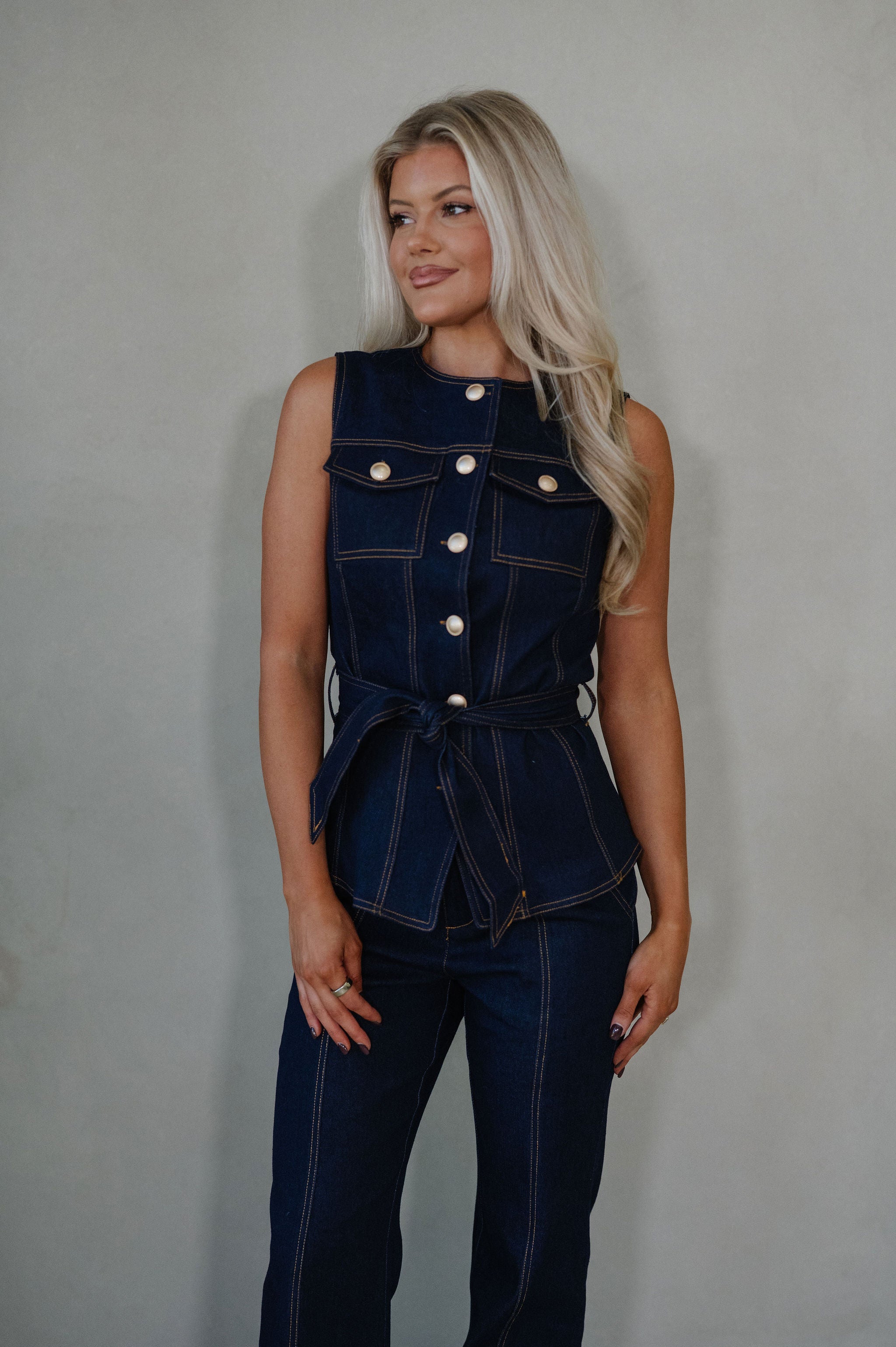 Scarlett Denim Pants Set-Indigo Blue