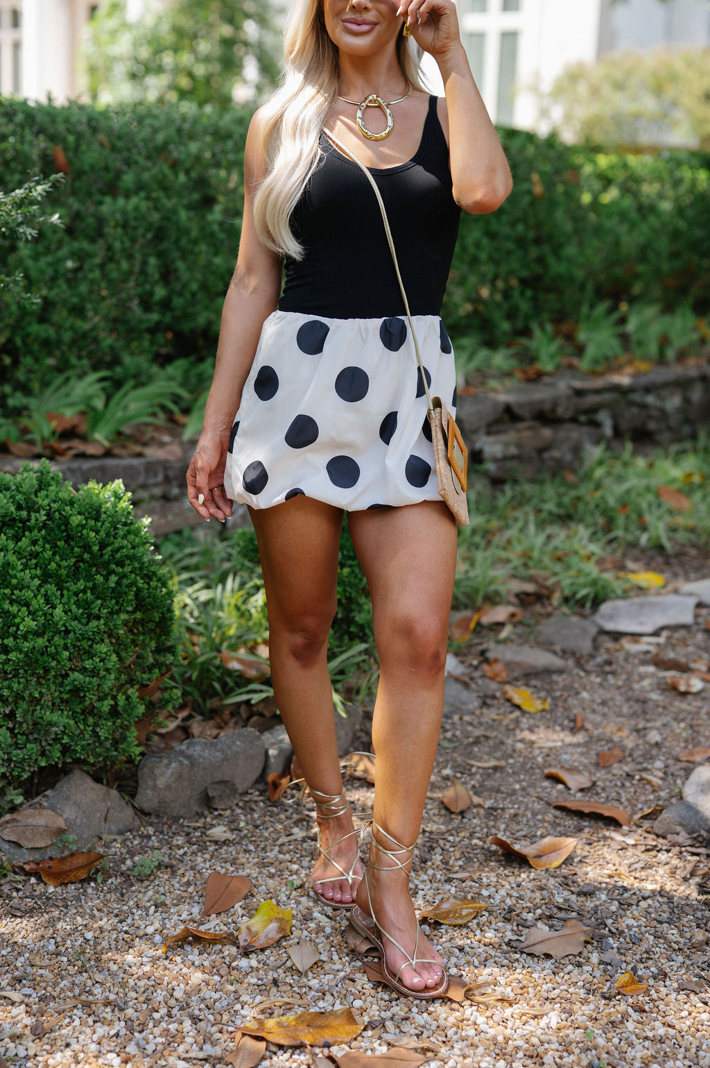 Polka Dot Bubble Skirt-Cream
