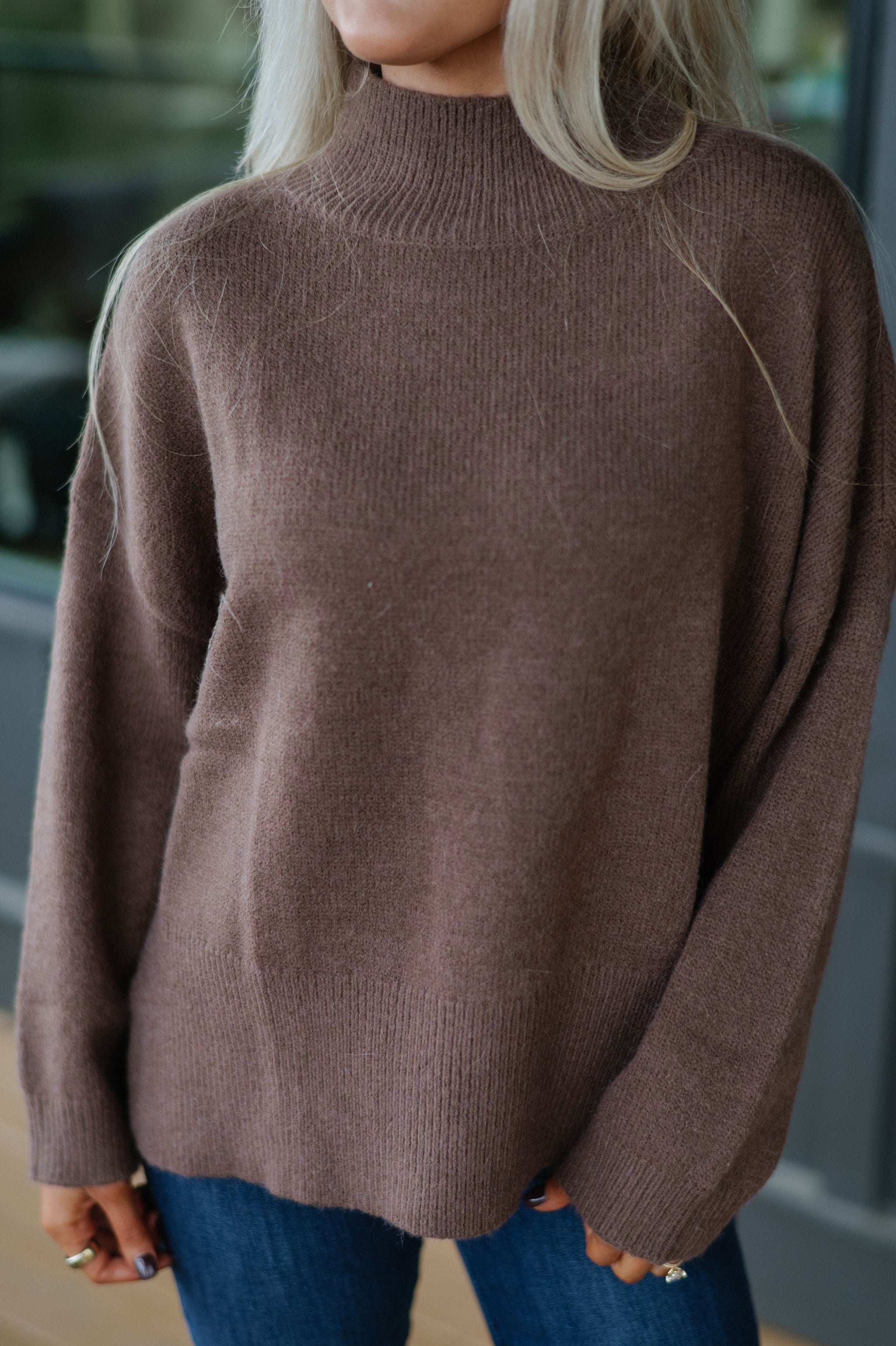 Warren Mock Neck Sweater-Choco Brown
