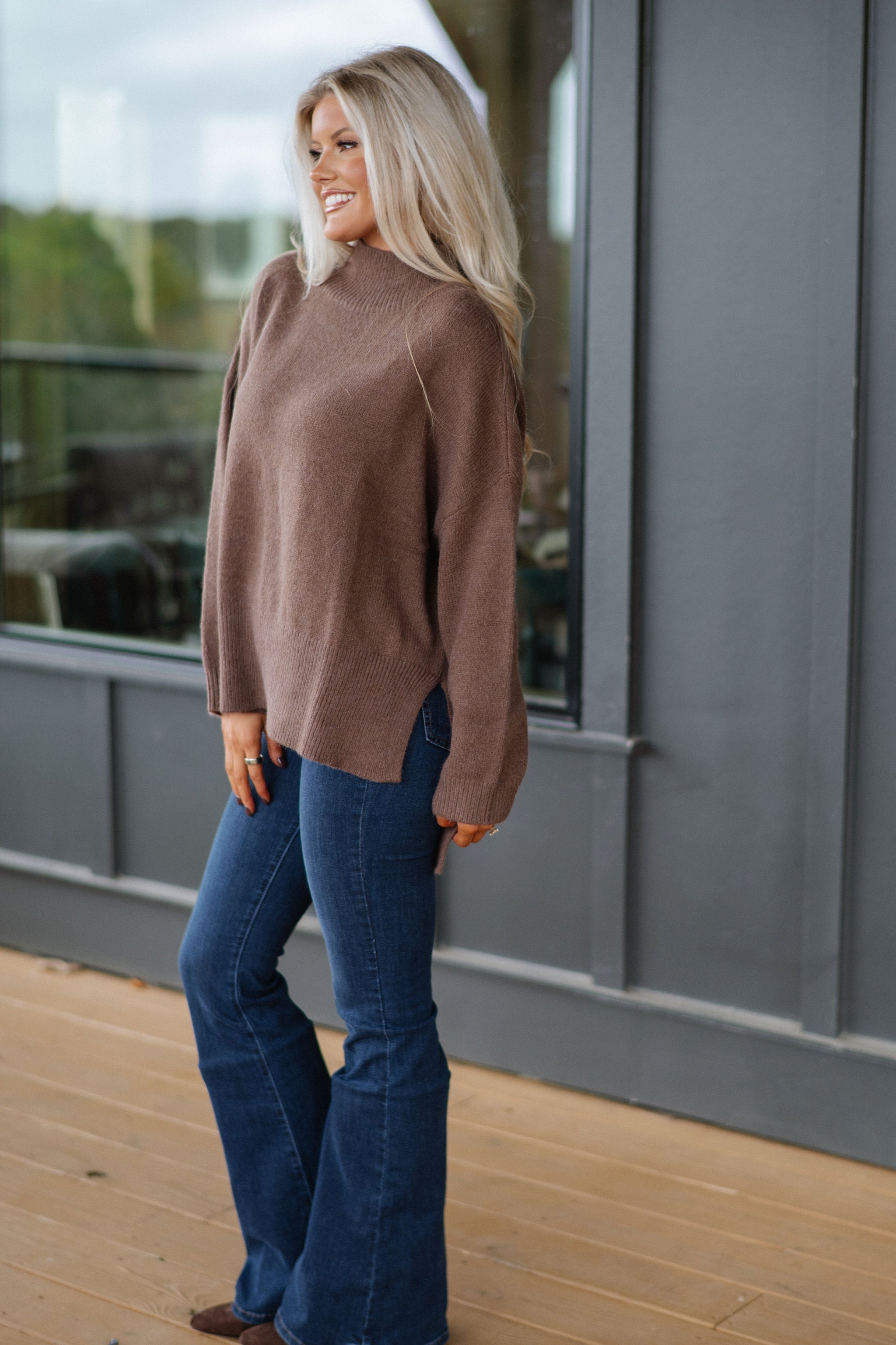 Warren Mock Neck Sweater-Choco Brown