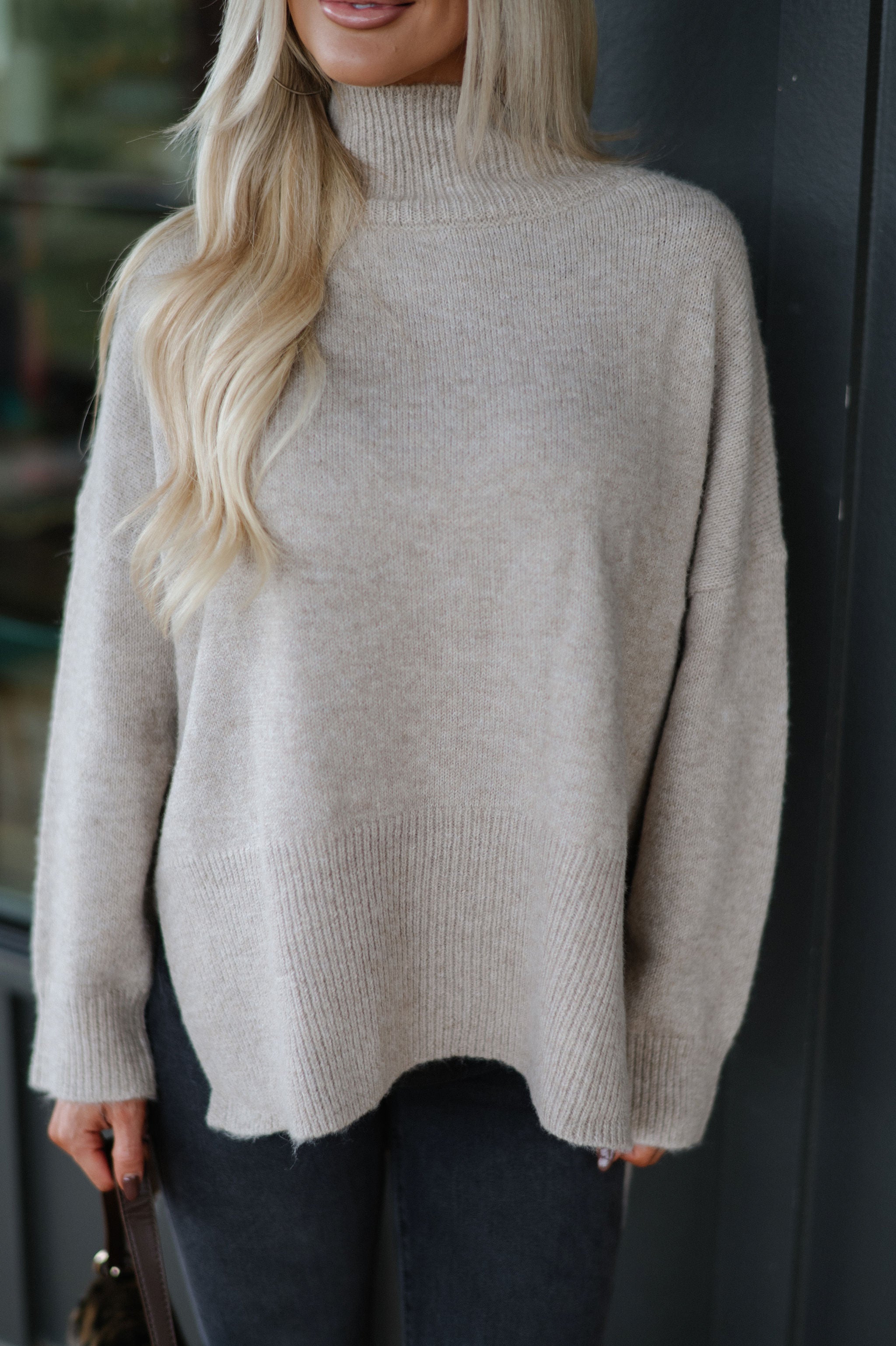 Josie Turtleneck Sweater-Taupe