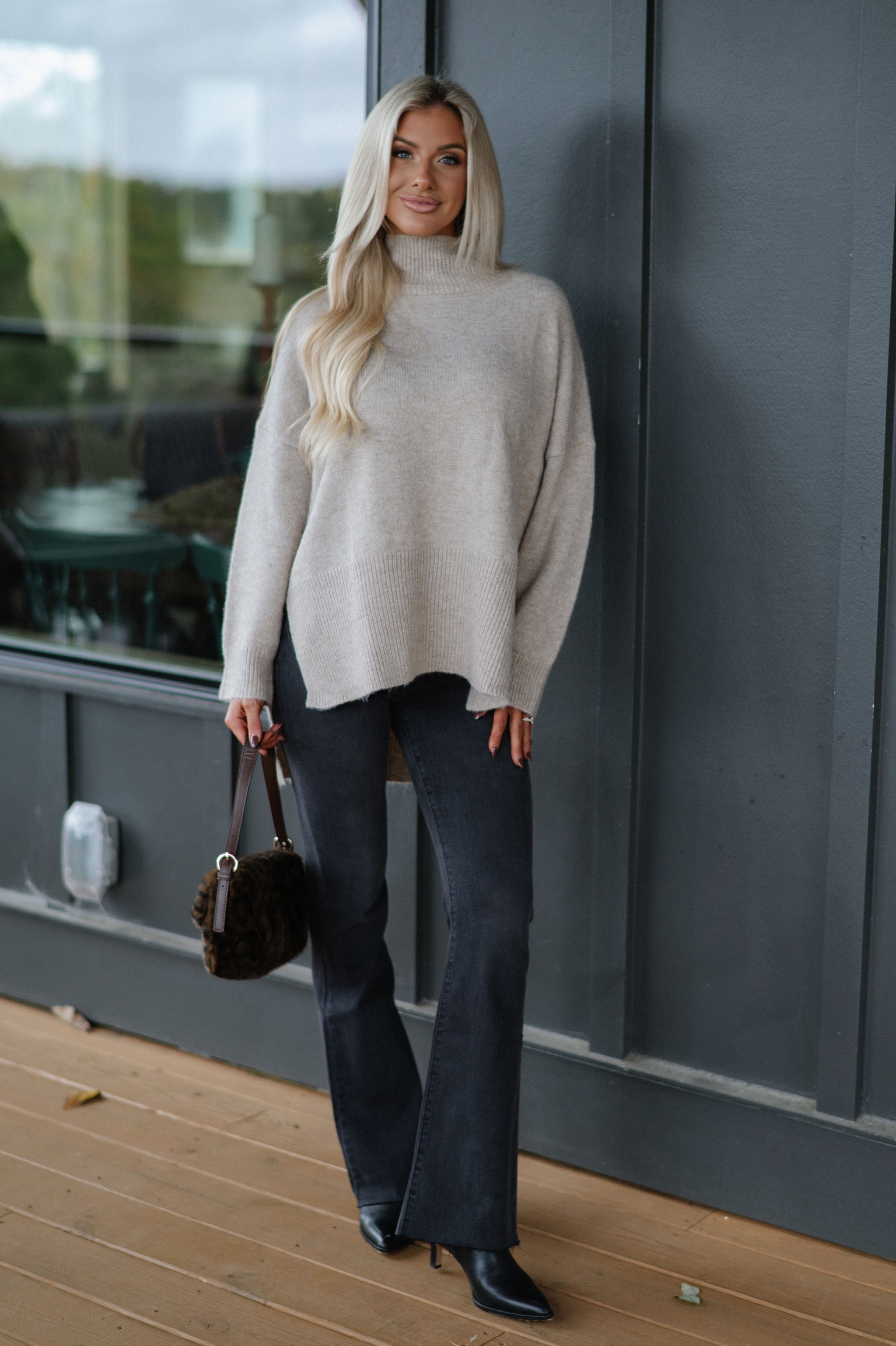 Josie Turtleneck Sweater-Taupe