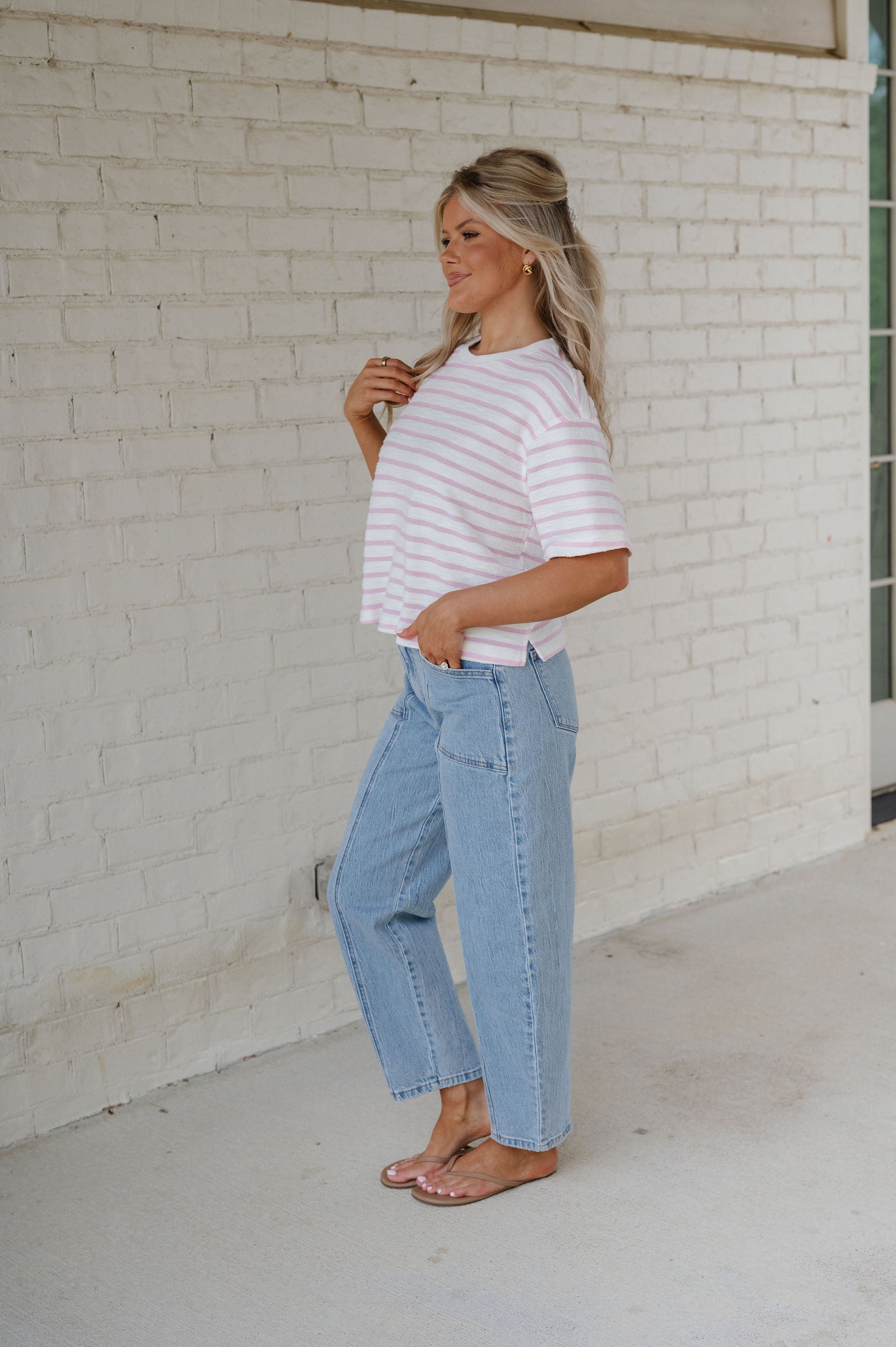 Griffin Striped Top- Lilac Pink