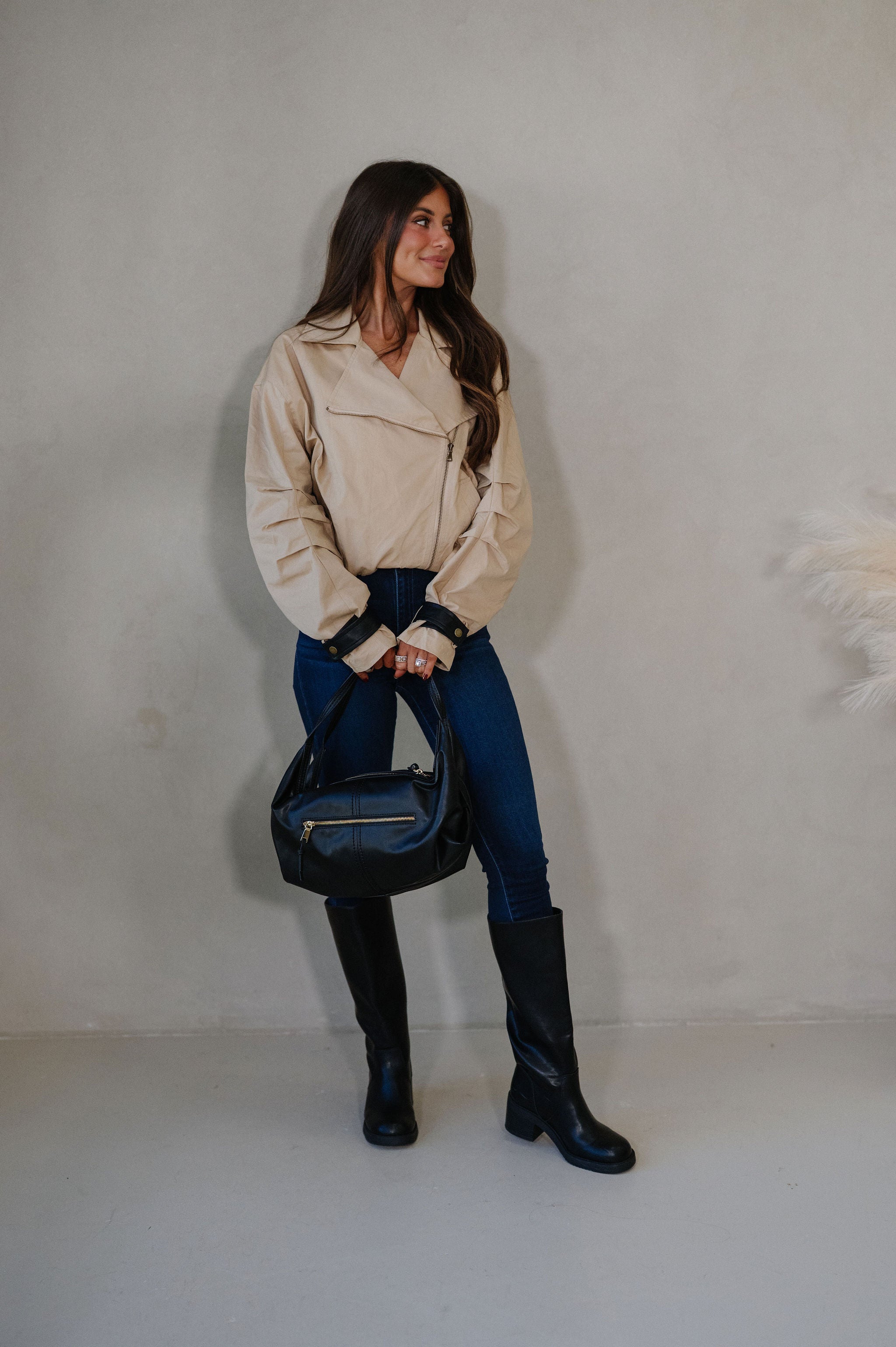 Contrasted Twill Jacket-Sand