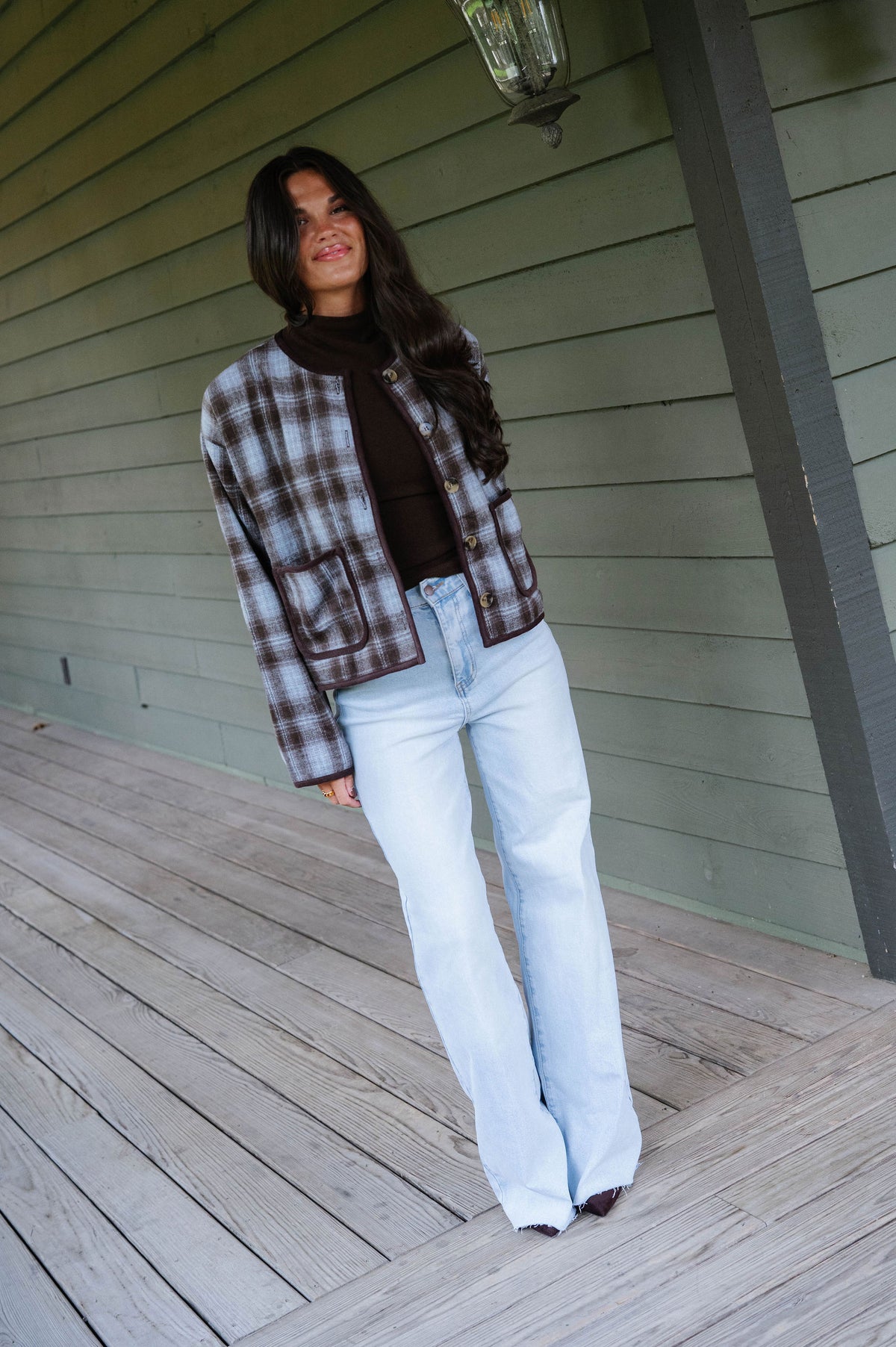 Tilly Plaid Jacket-Light Blue Combo