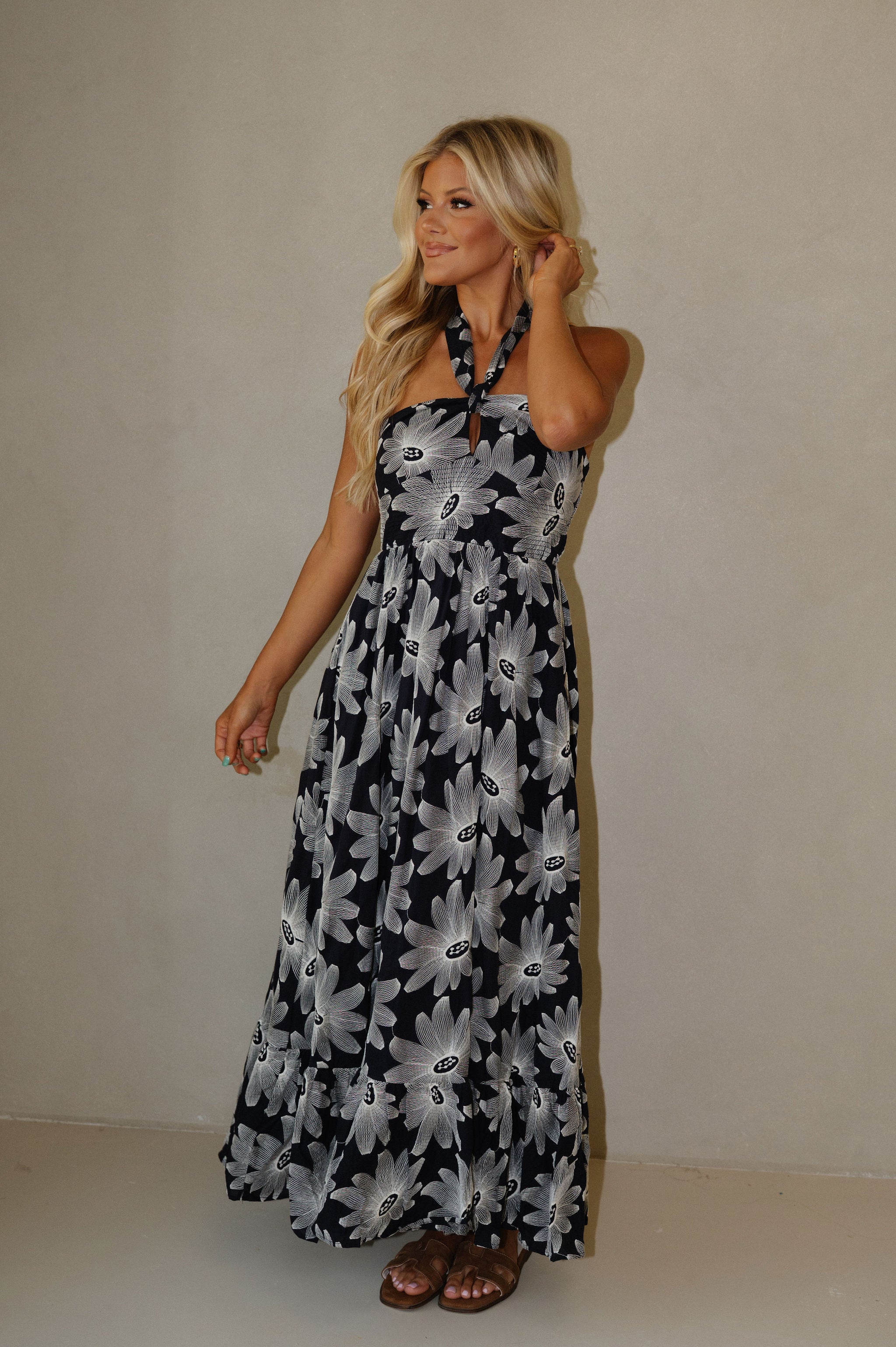 Serena Halter Neck Maxi Dress-Navy