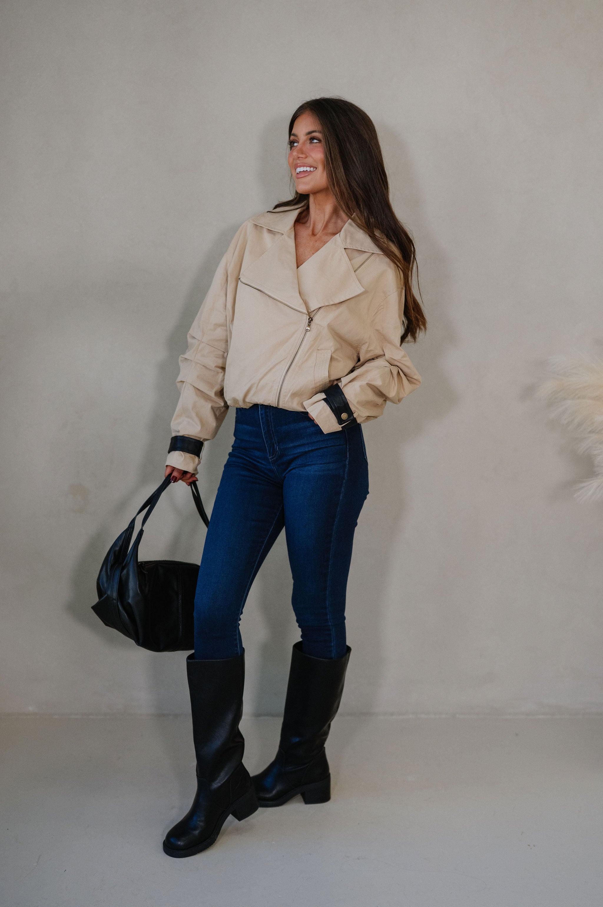 Contrasted Twill Jacket-Sand