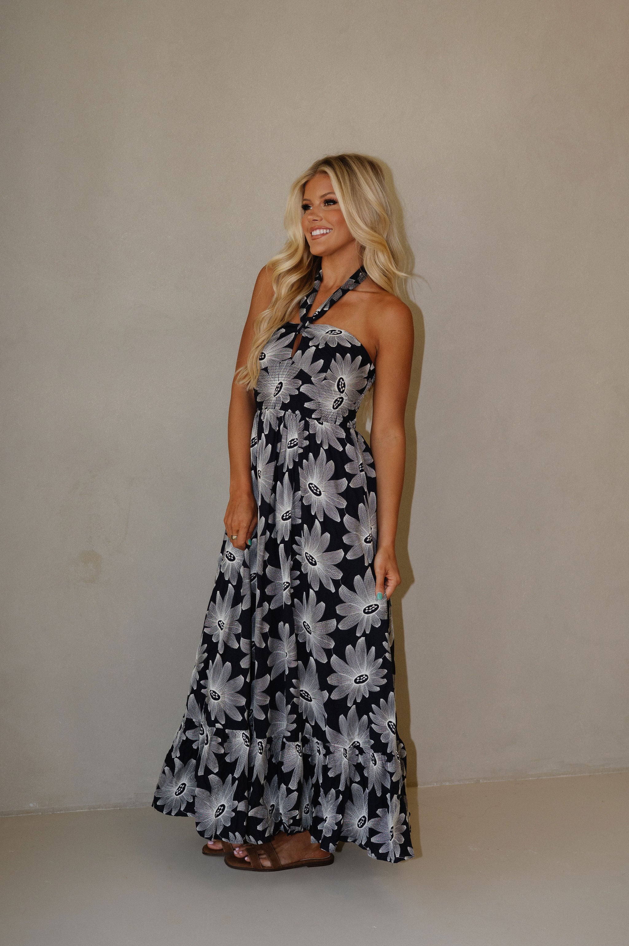 Serena Halter Neck Maxi Dress-Navy