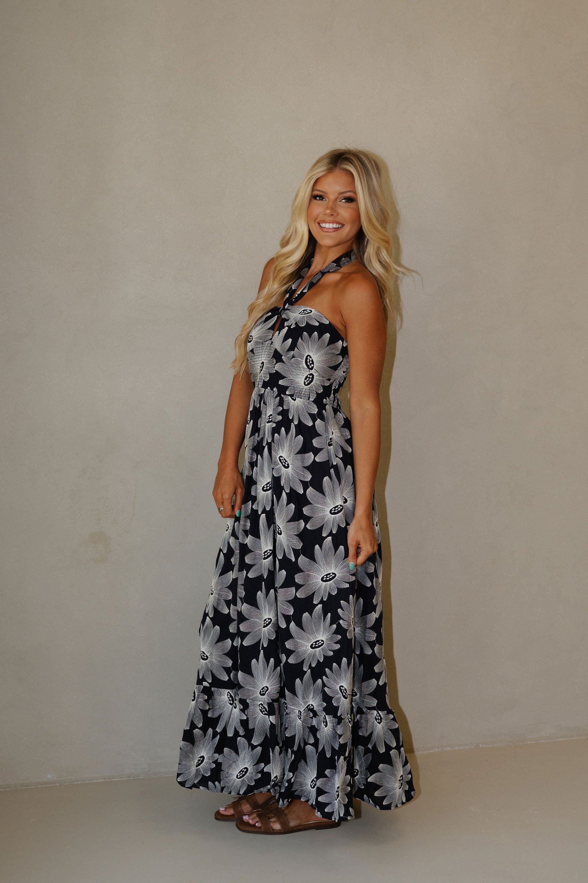 Serena Halter Neck Maxi Dress-Navy