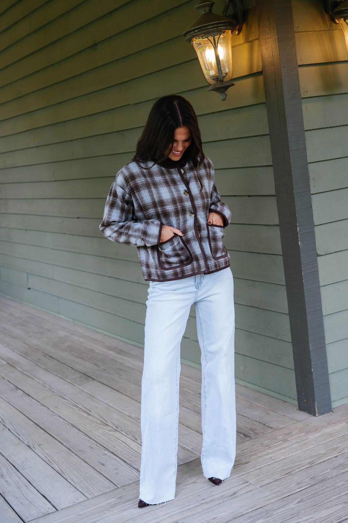 Tilly Plaid Jacket-Light Blue Combo
