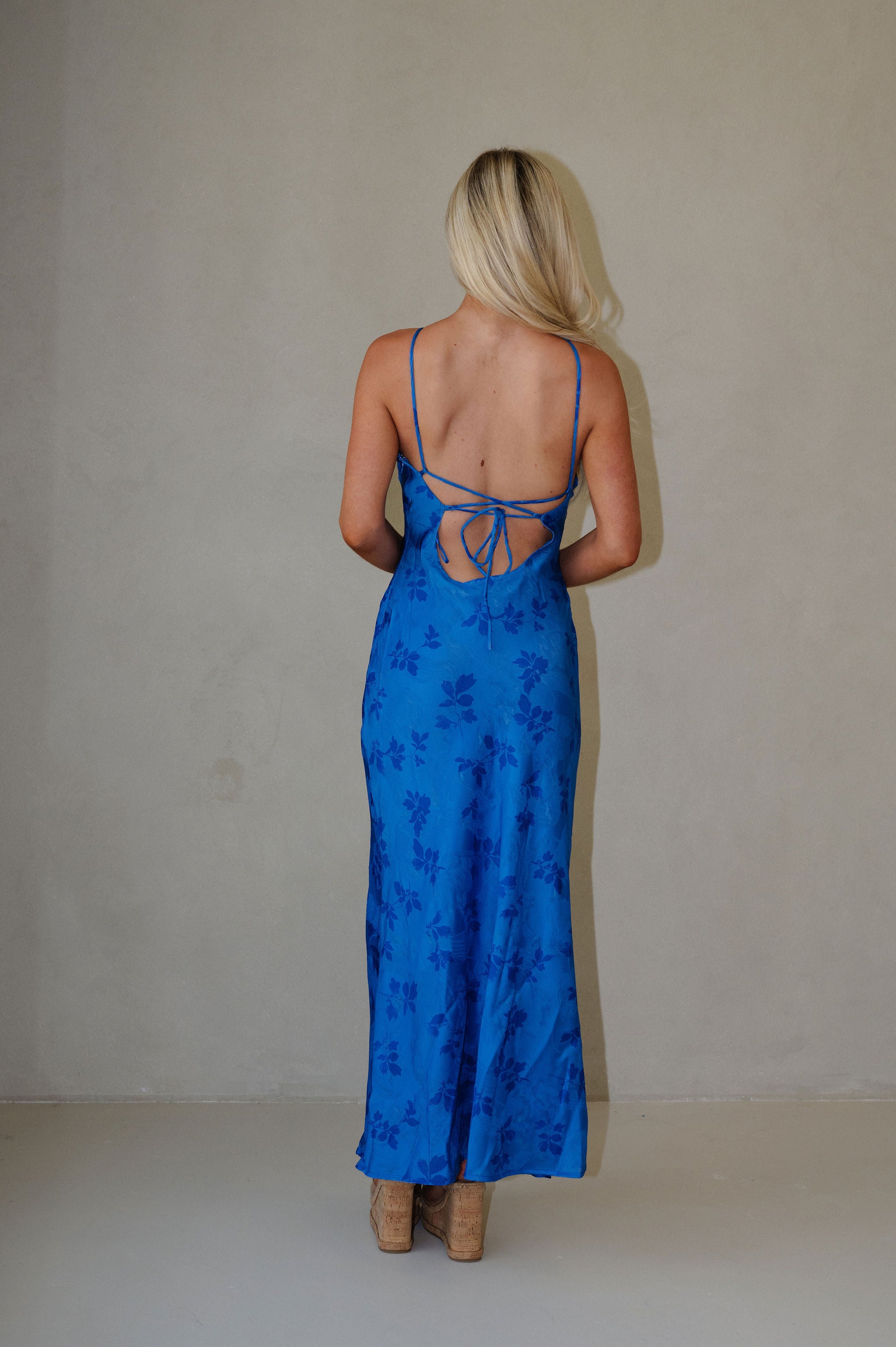 Crossback Halter Maxi Dress-Blue Floral