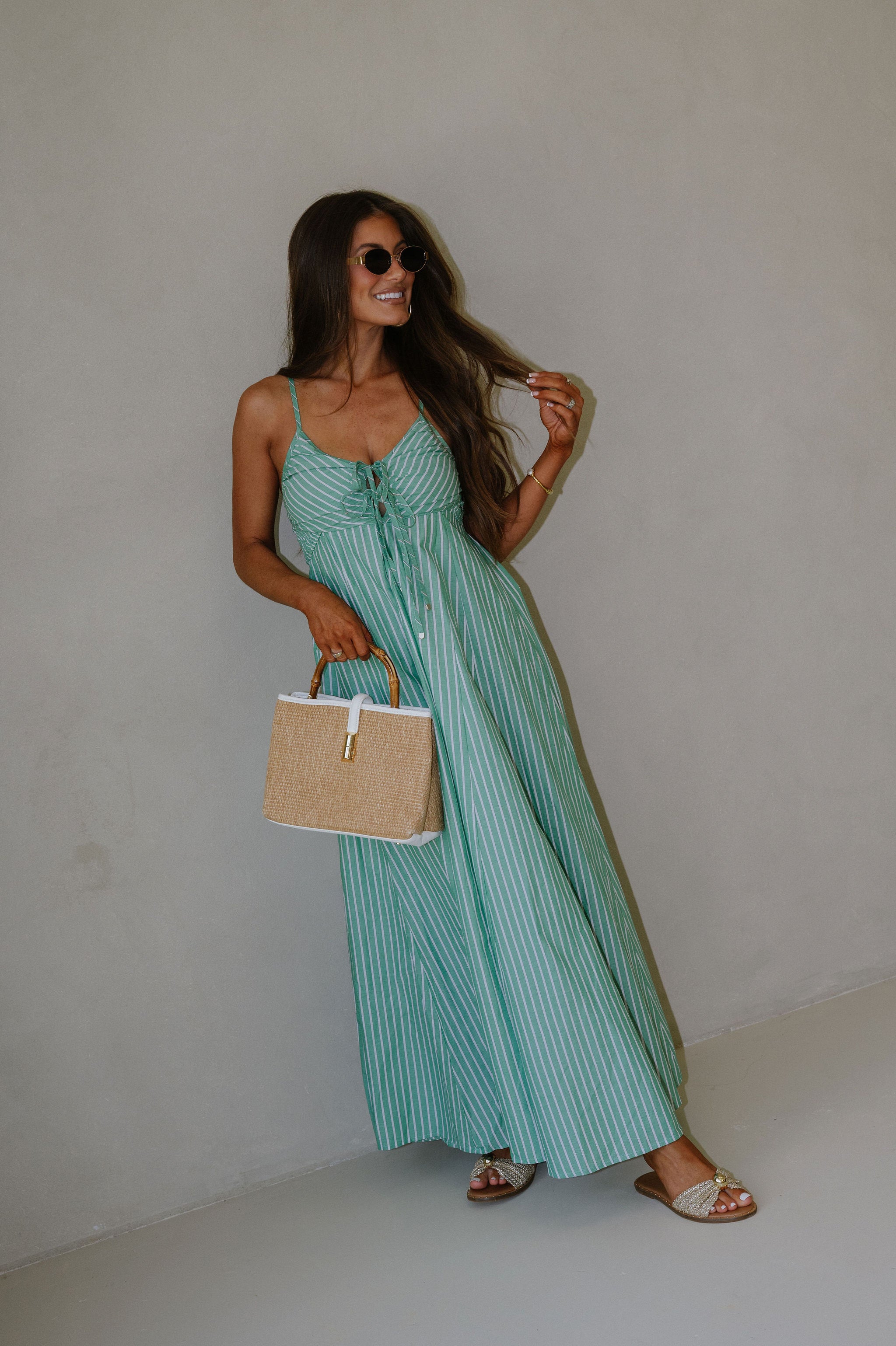 Capri Striped Dress-Green