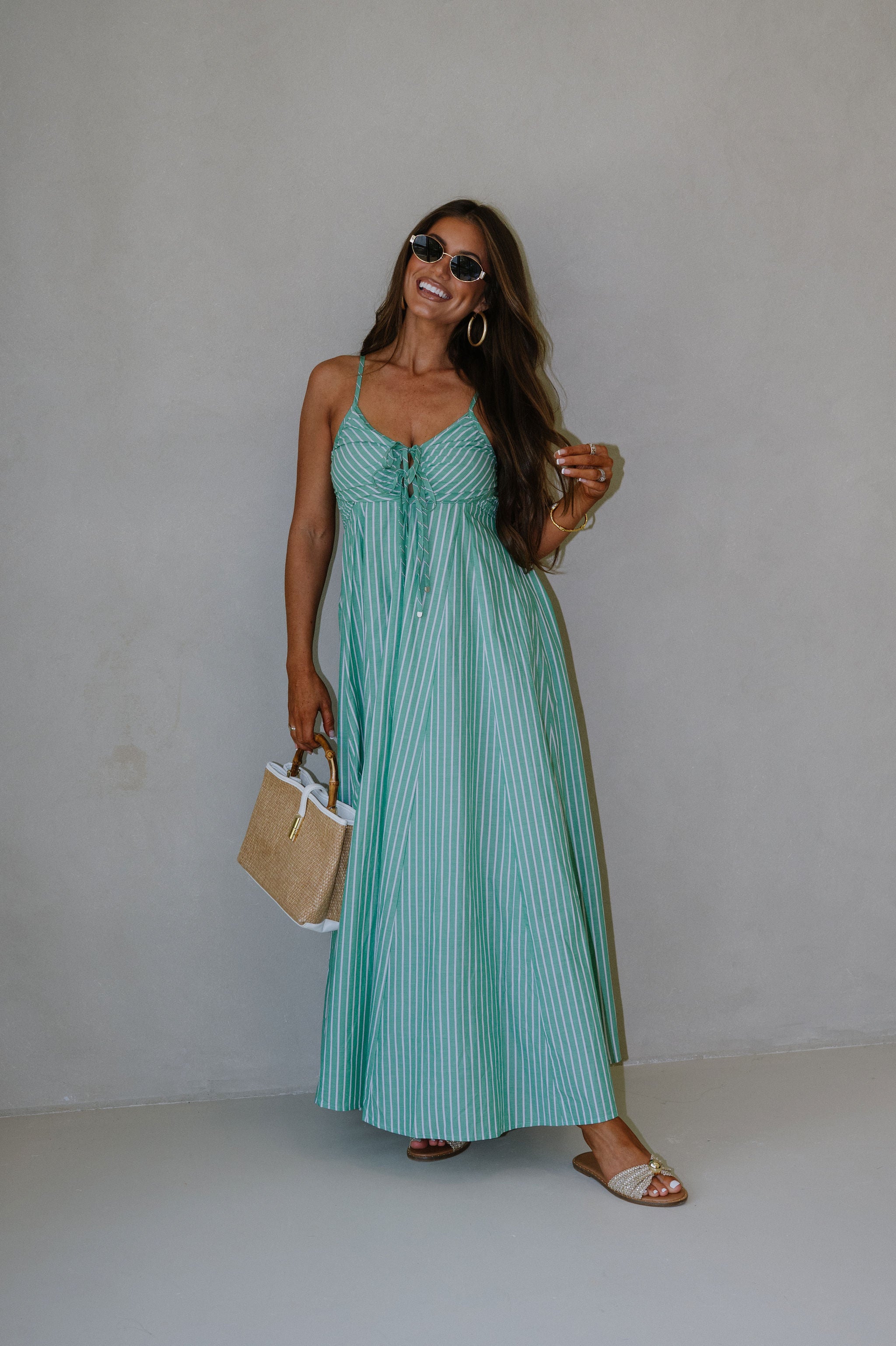 Capri Striped Dress-Green